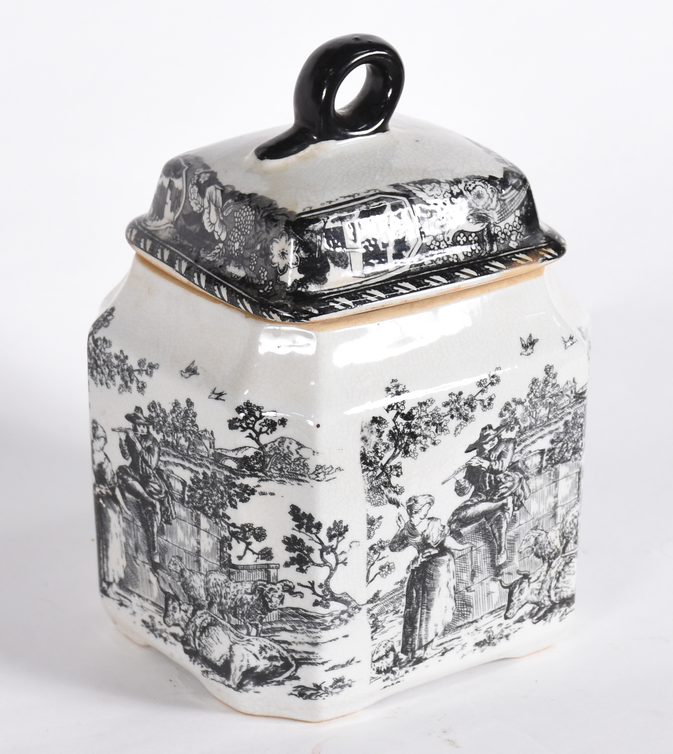Potiche de porcelana decorada com figuras campestres em preto e... - foto 3 de 5