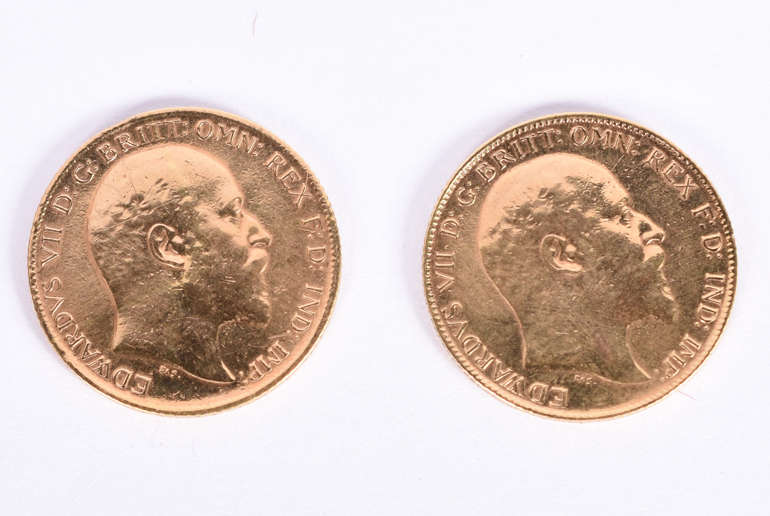 Duas meias libras inglesas de ouro 1905 e 1906. - foto 1 de 3