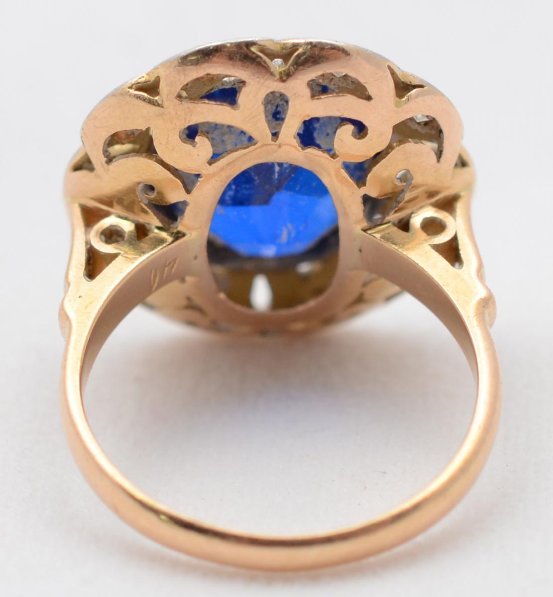 Antigo anel de ouro amarelo 18 k e platina com 10 brilhantes. Aro 12... - foto 2 de 2