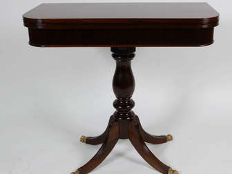 Mesa / console de madeira nobre, tampo dobrável, base central... - foto 3 de 3