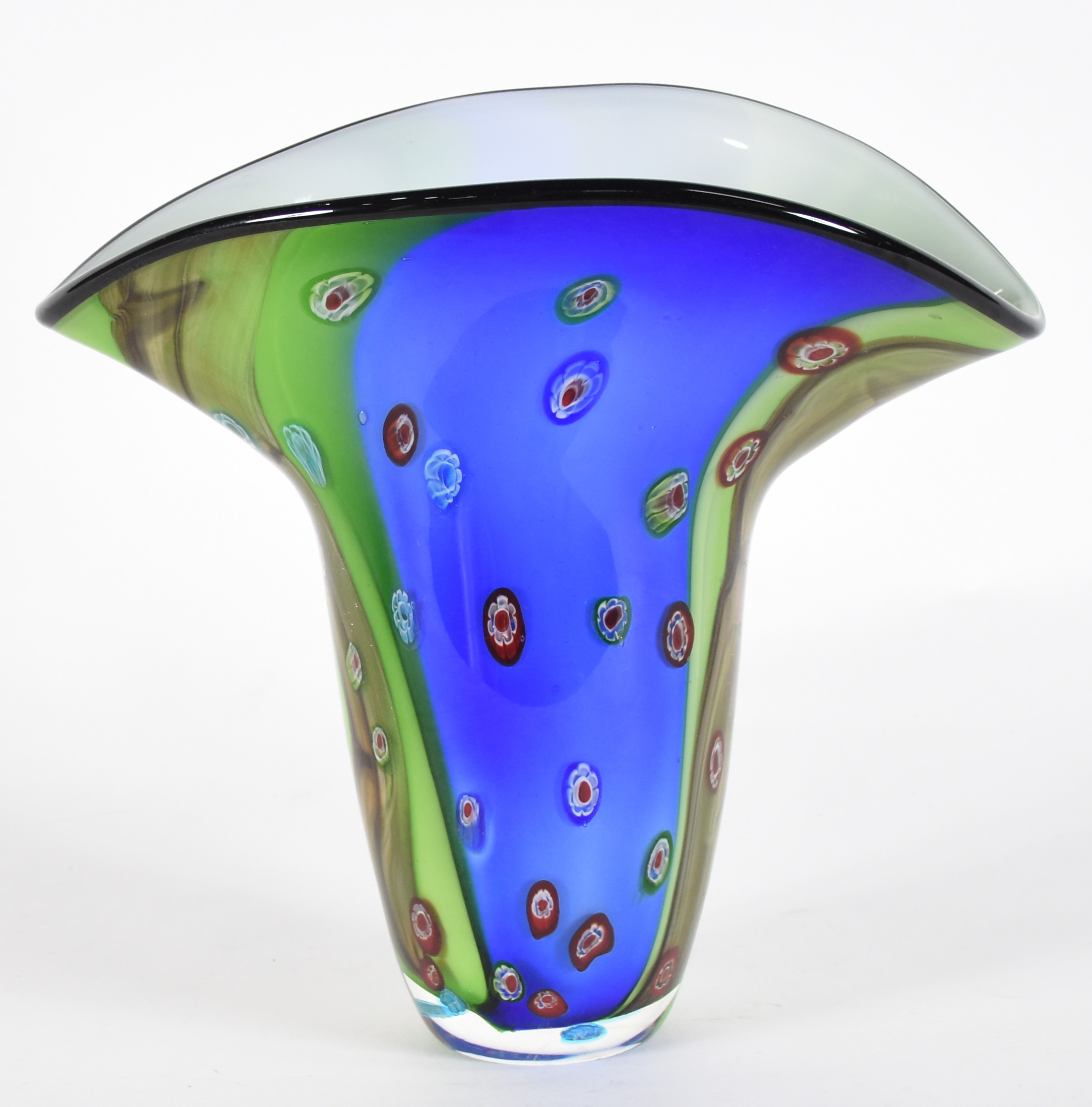 Jarro decorativo de vidro leitoso nas cores azul e verde com pó de... - foto 1 de 4