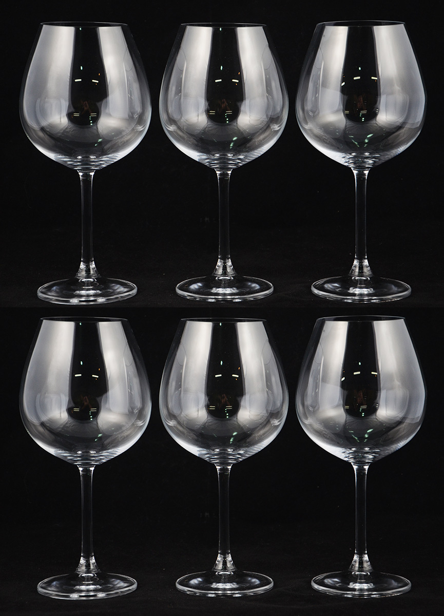 Seis cálices de cristal da Bohemia para vinho Burgundy, 650 ml.