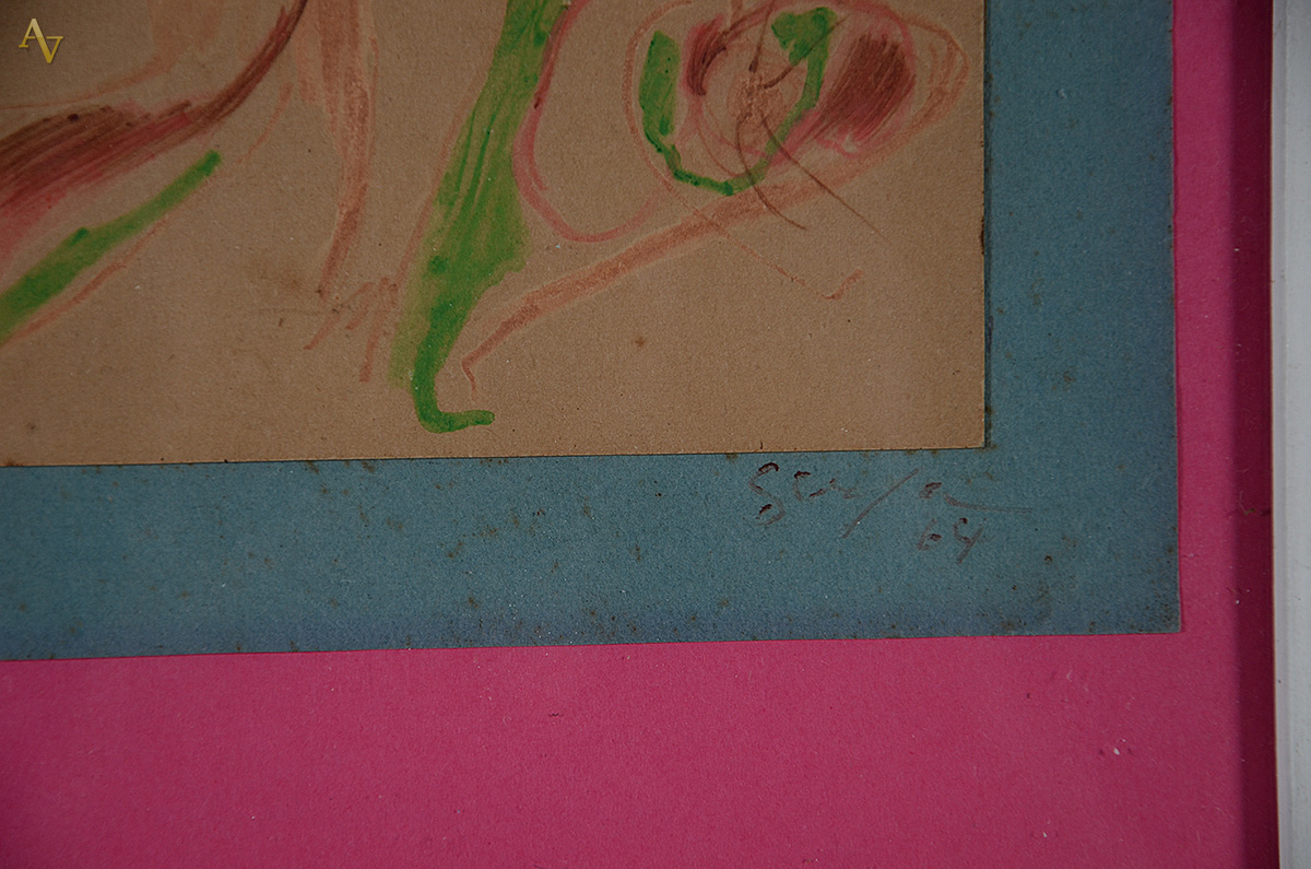 IVAN SERPA - sem título - desenho sobre cartão - 15 x 15 - datado 1964 - foto 3 de 3