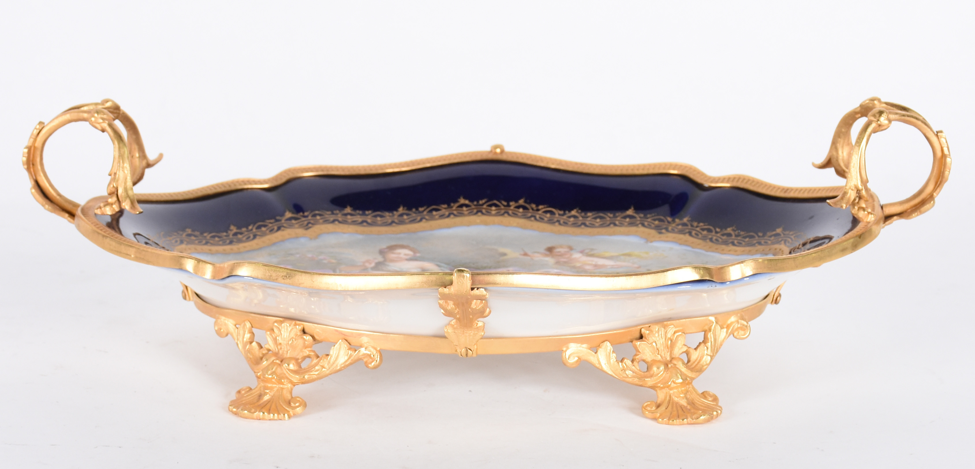 Centro de mesa de porcelana francesa azul cobalto e dourado, parte... - foto 1 de 5