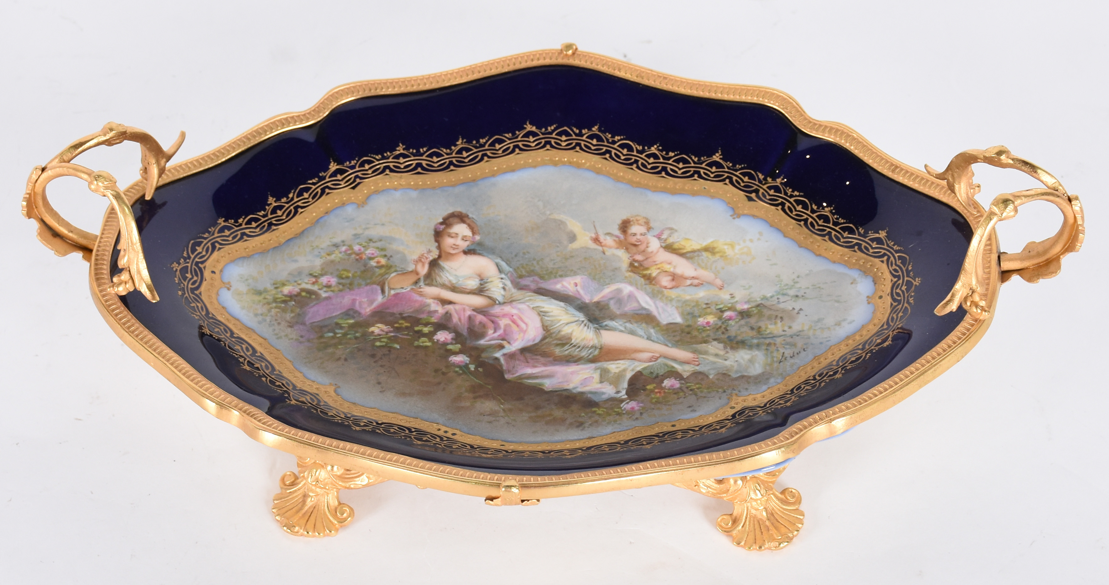Centro de mesa de porcelana francesa azul cobalto e dourado, parte... - foto 2 de 5