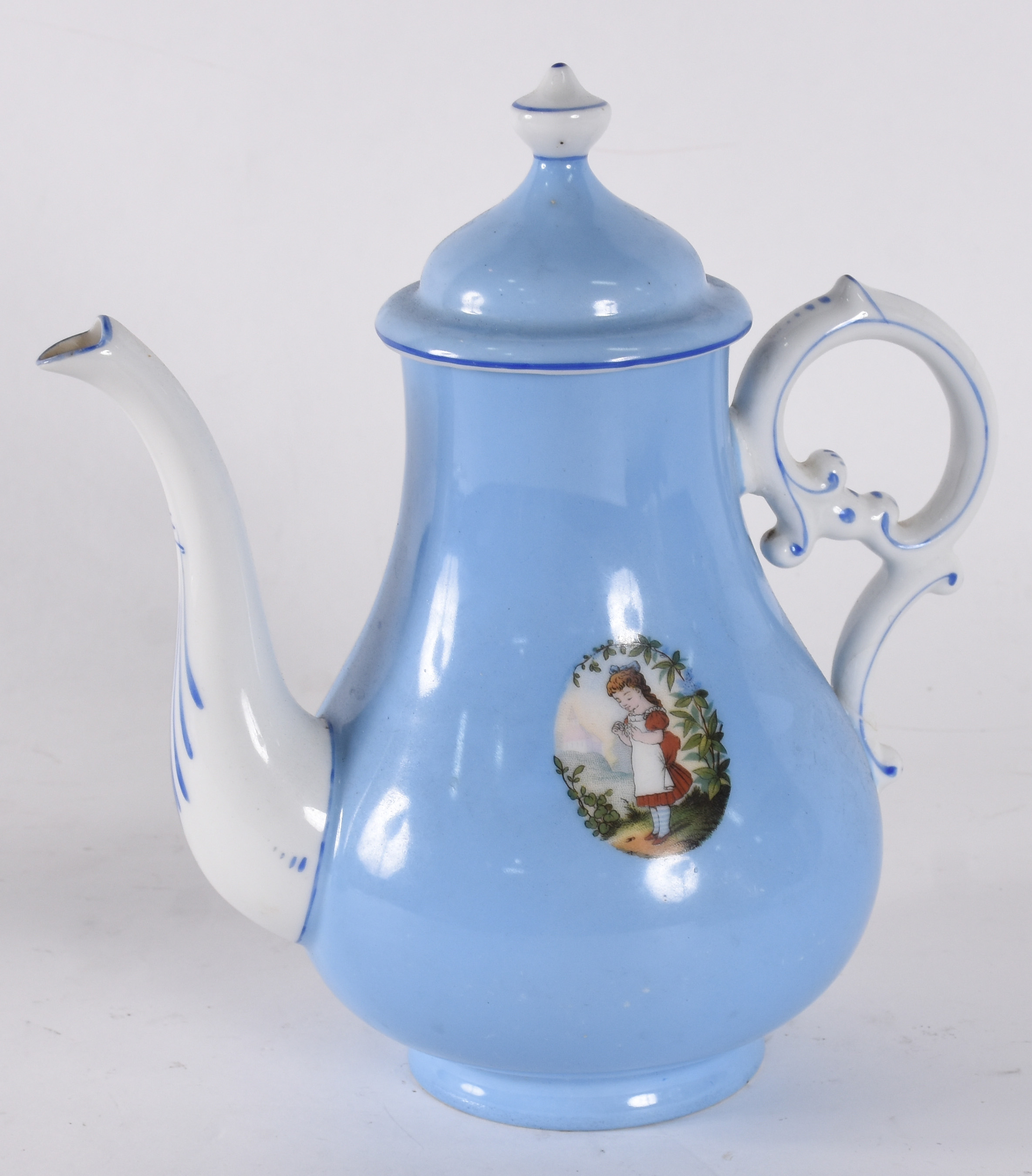 Bule de porcelana francesa Velho Paris, na cor azul com figura em... - foto 2 de 4