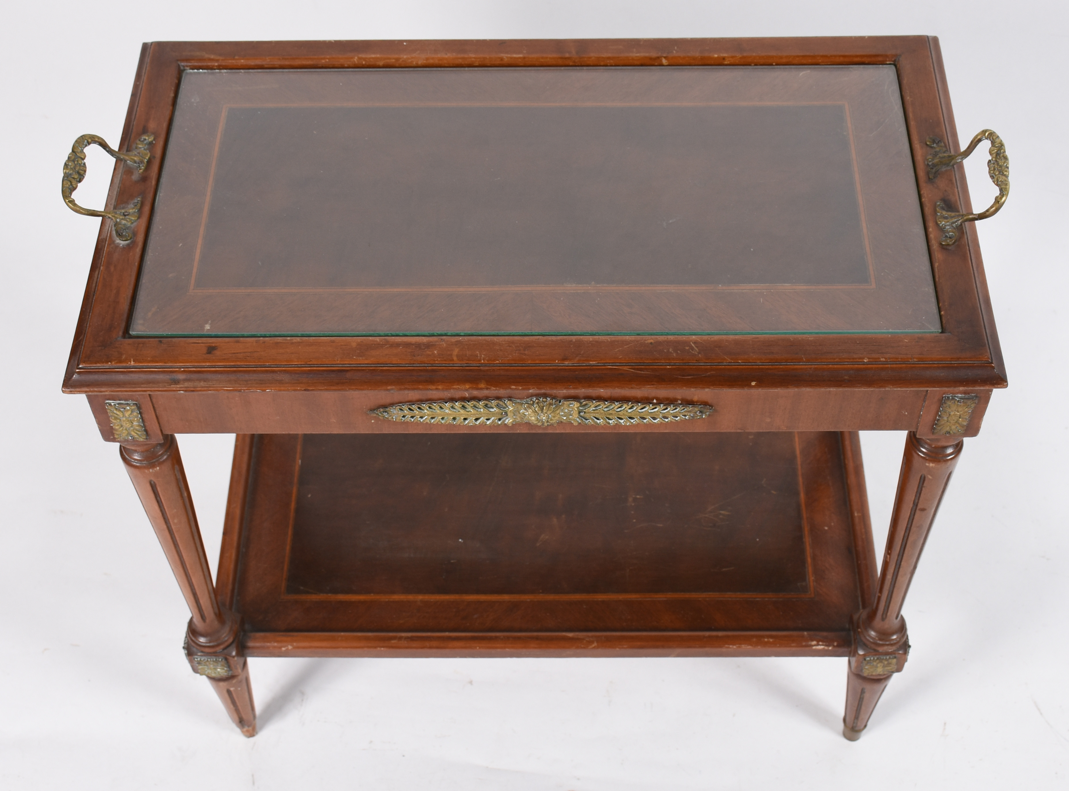 Mesa vitrine de madeira nobre parquetada, tampo/bandeja removível... - foto 3 de 5