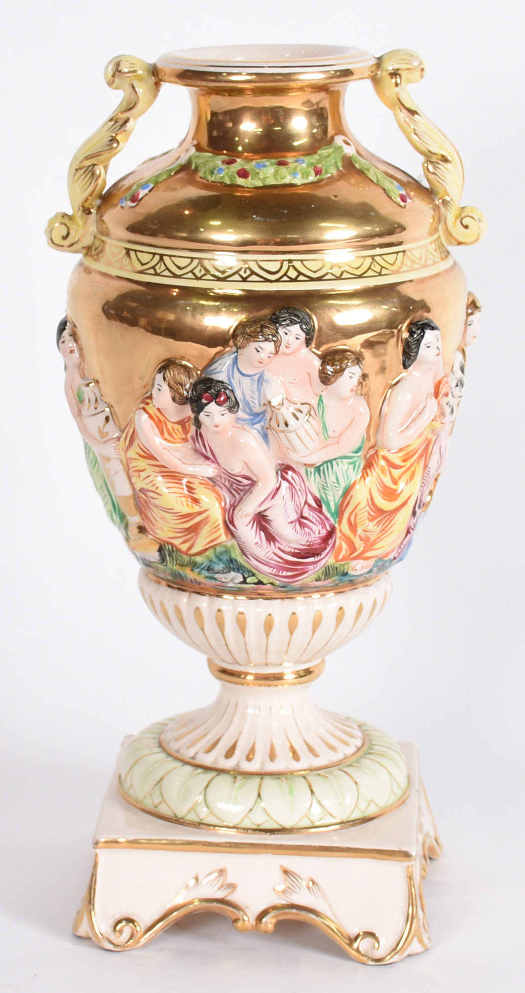Vaso de faiança italiana Capo di Monti com figuras policromadas em... - foto 1 de 4
