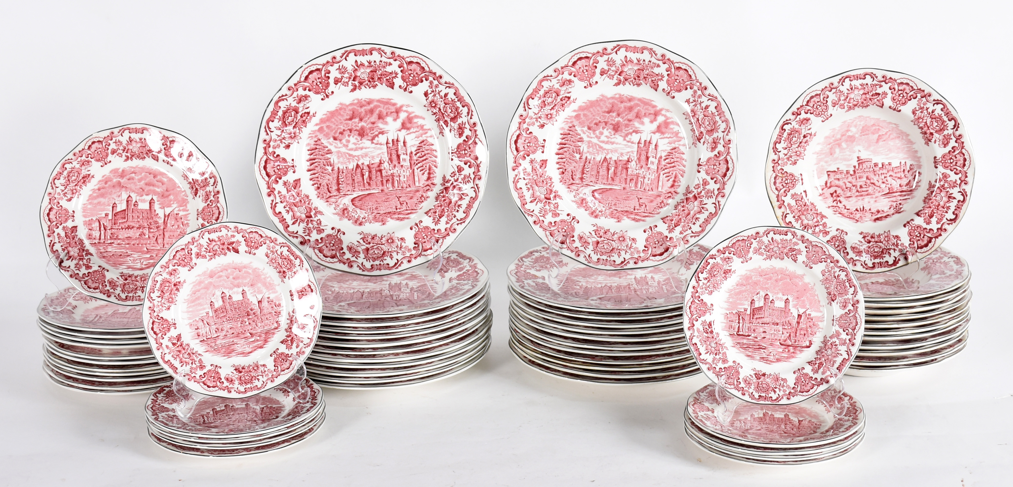 Aparelho de jantar de faiança inglesa rosa e branco, composto de 24... - foto 1 de 4