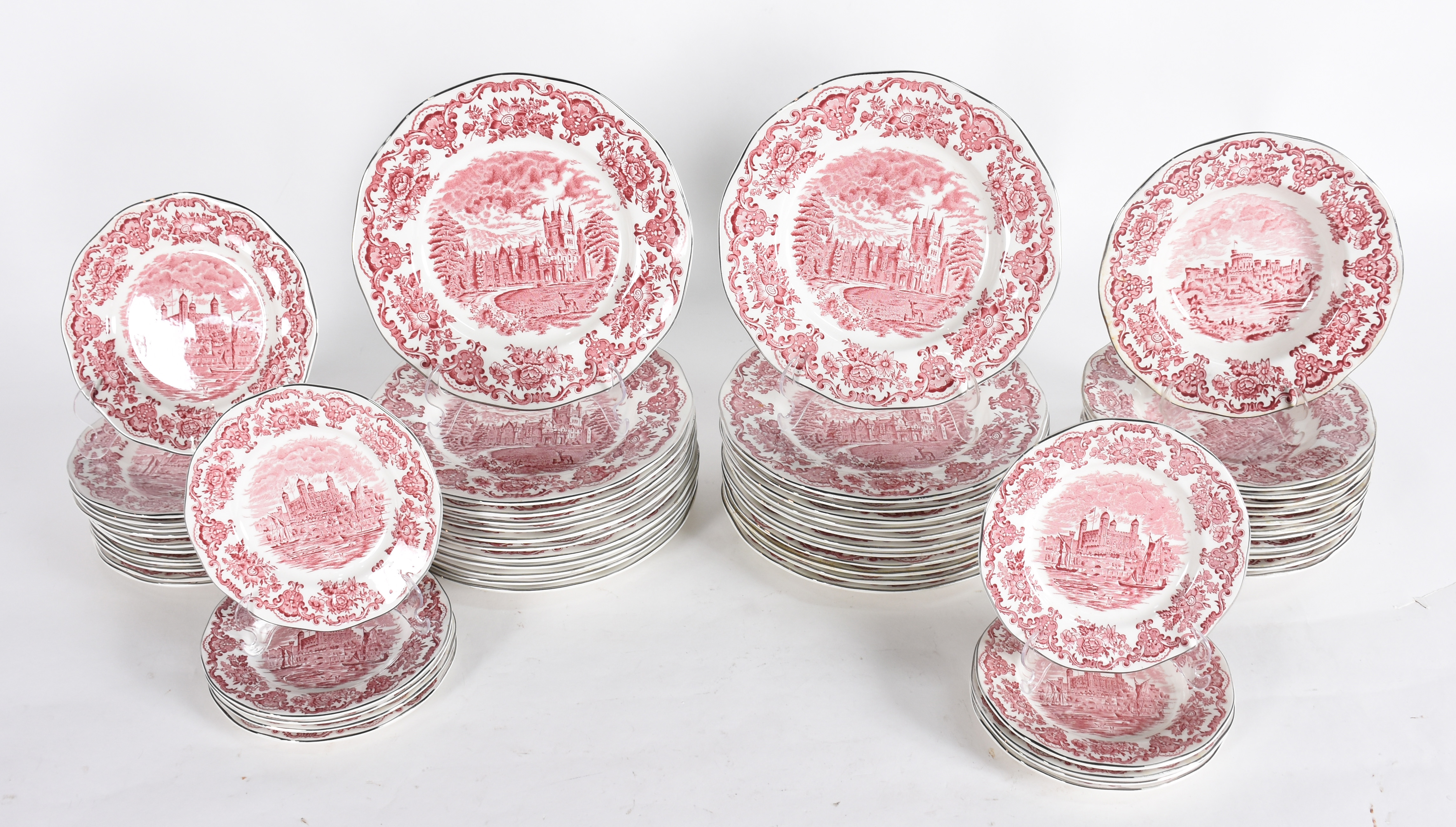 Aparelho de jantar de faiança inglesa rosa e branco, composto de 24... - foto 2 de 4