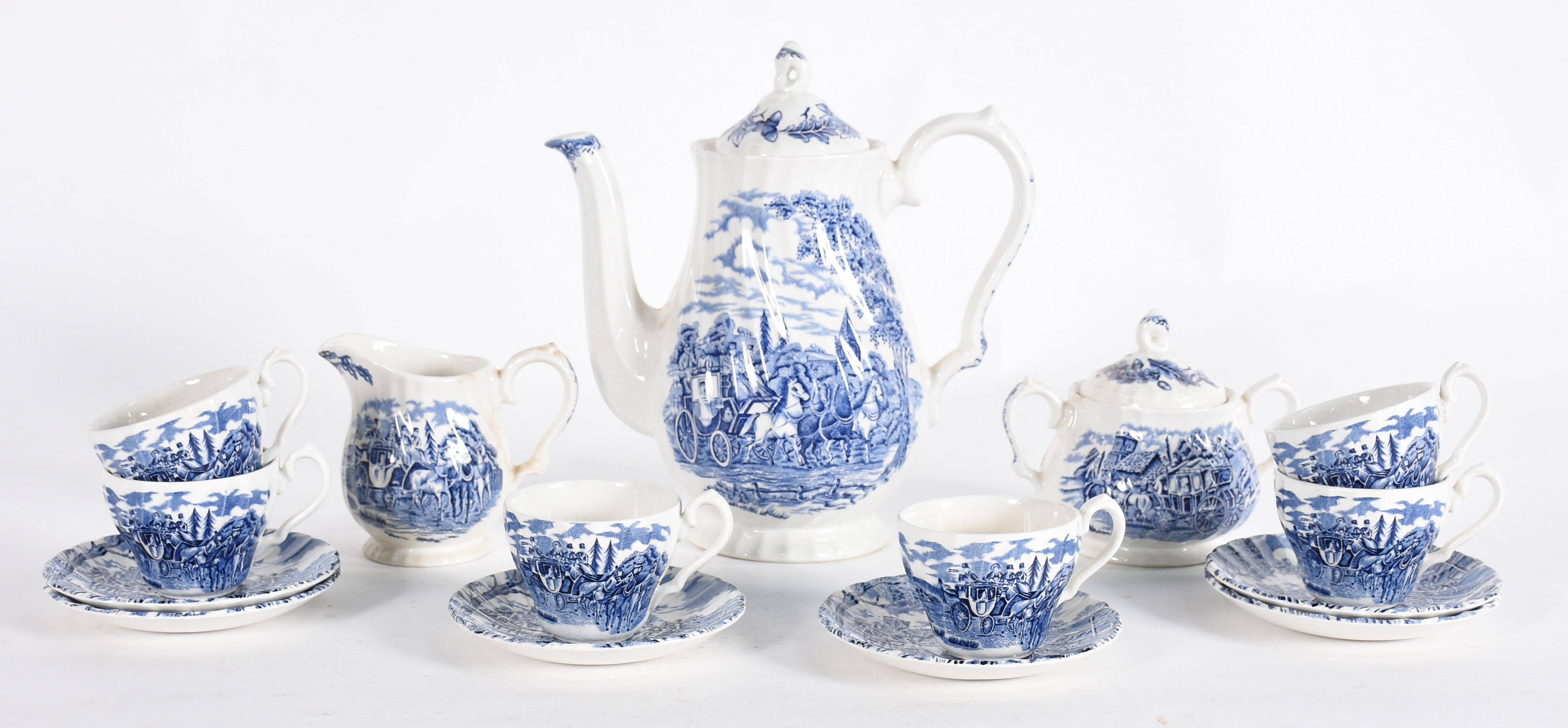 Serviço de café de faiança inglesa azul e branca, composto de 6... - foto 1 de 4
