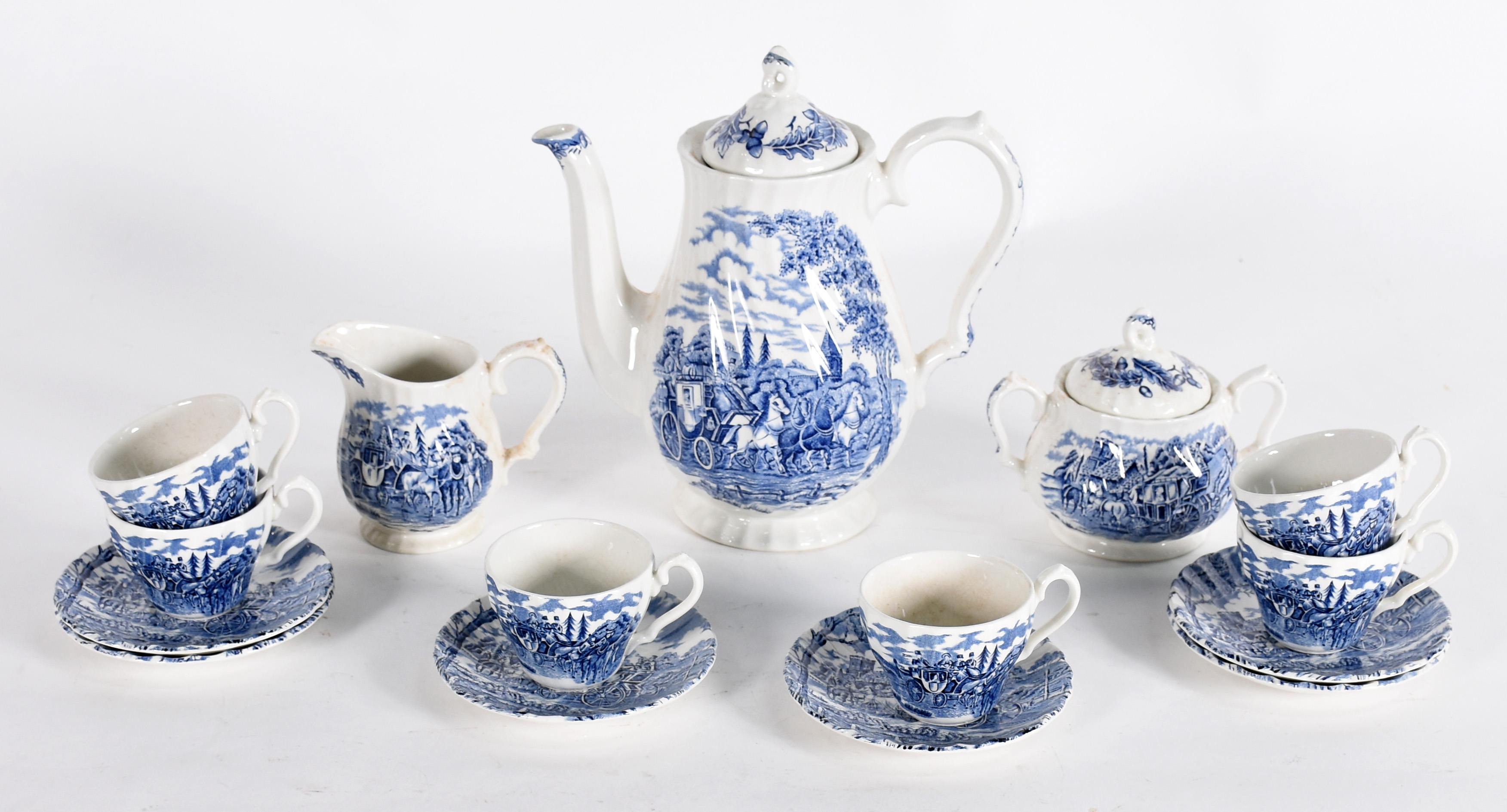 Serviço de café de faiança inglesa azul e branca, composto de 6... - foto 2 de 4