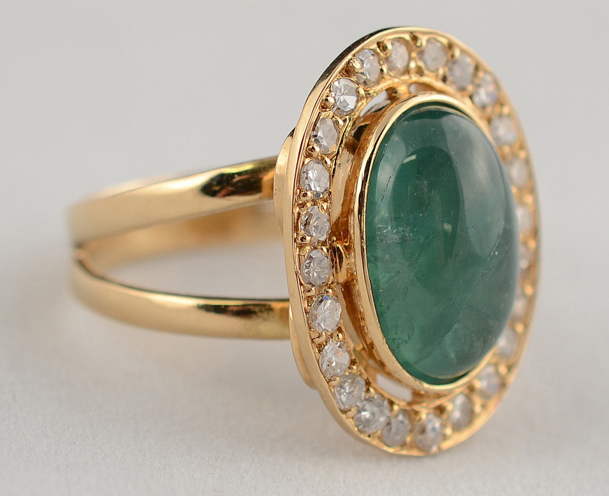 Anel de ouro 18 k com esmeralda extra, cabochan de aproximadamente... - foto 1 de 2