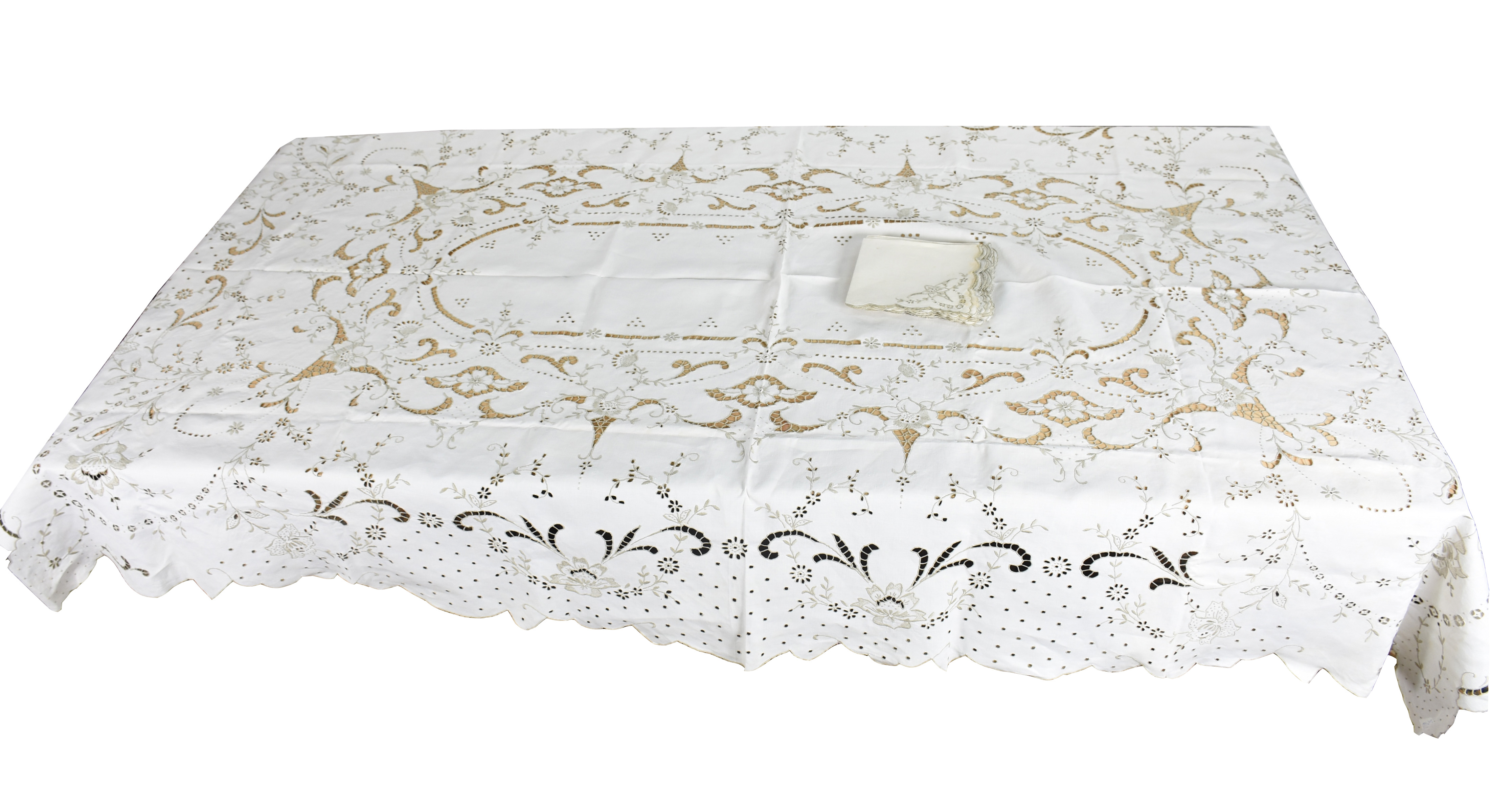 Toalha de mesa com guardanapos de linho bordado de bege da ILHA DA... - foto 1 de 2