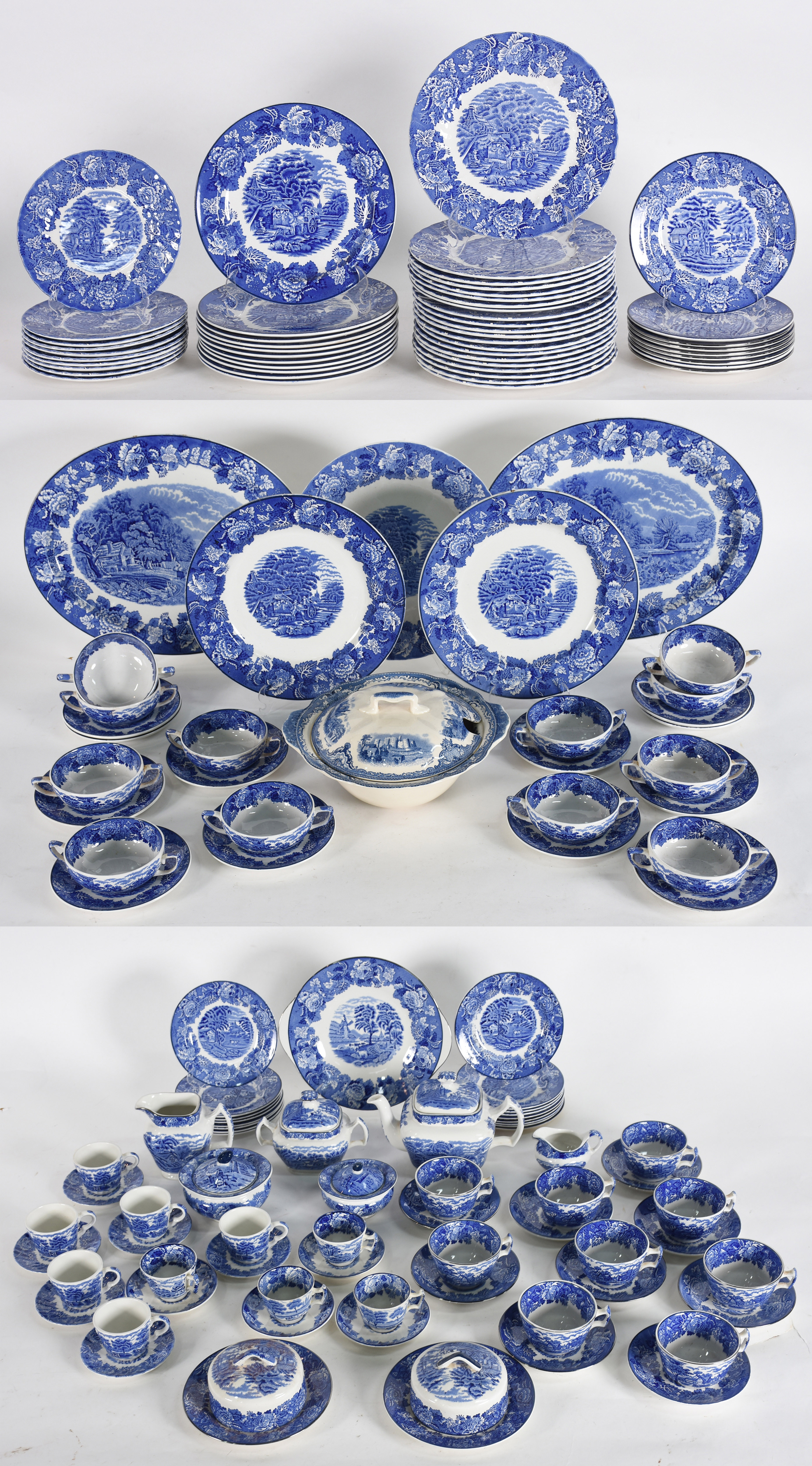 Conjunto de jantar de faiança inglesa azul e branca, composto de... - foto 1 de 10