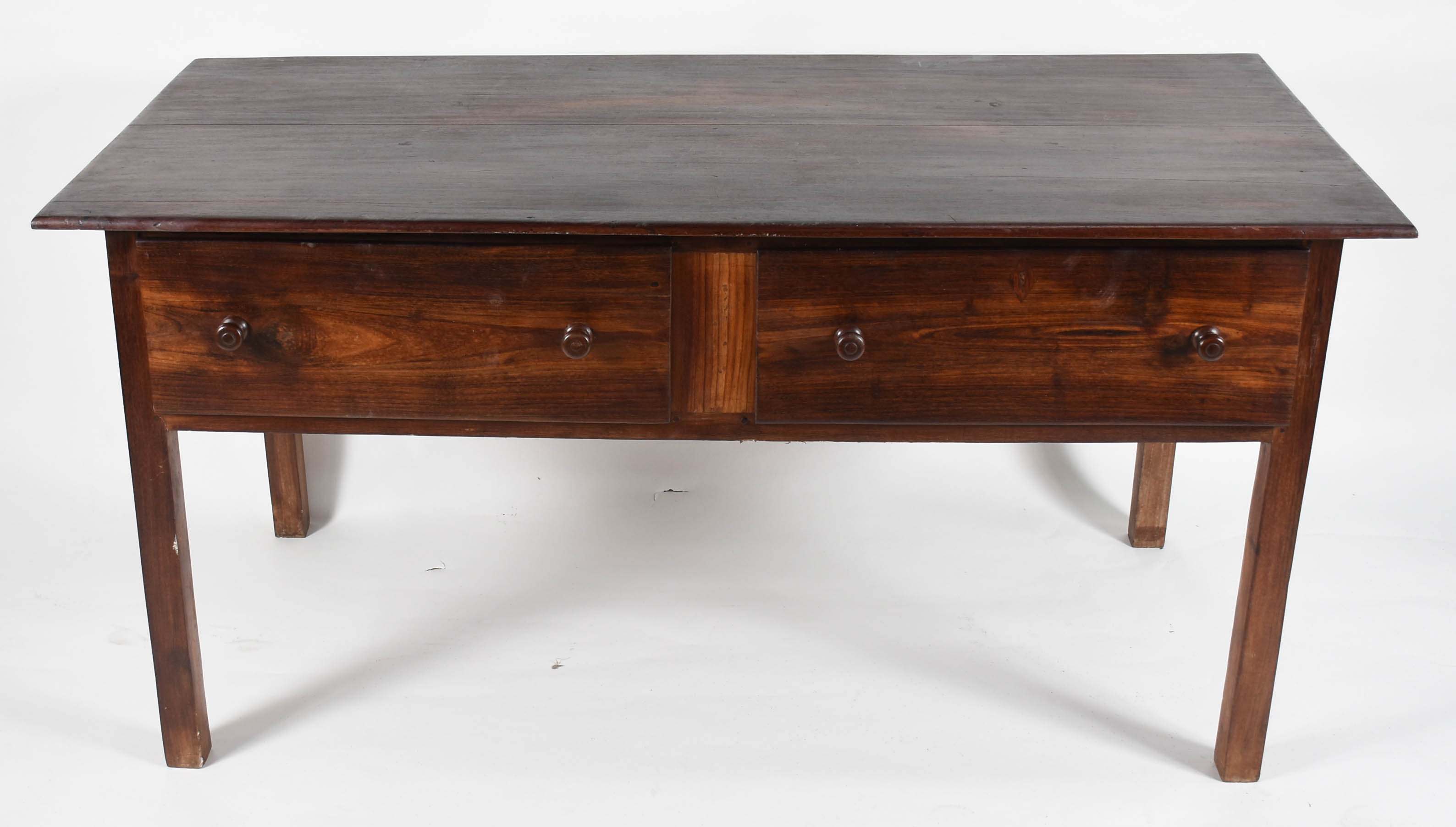 Grande mesa de madeira nobre com 2 gavetas, pernas retas. - foto 1 de 4