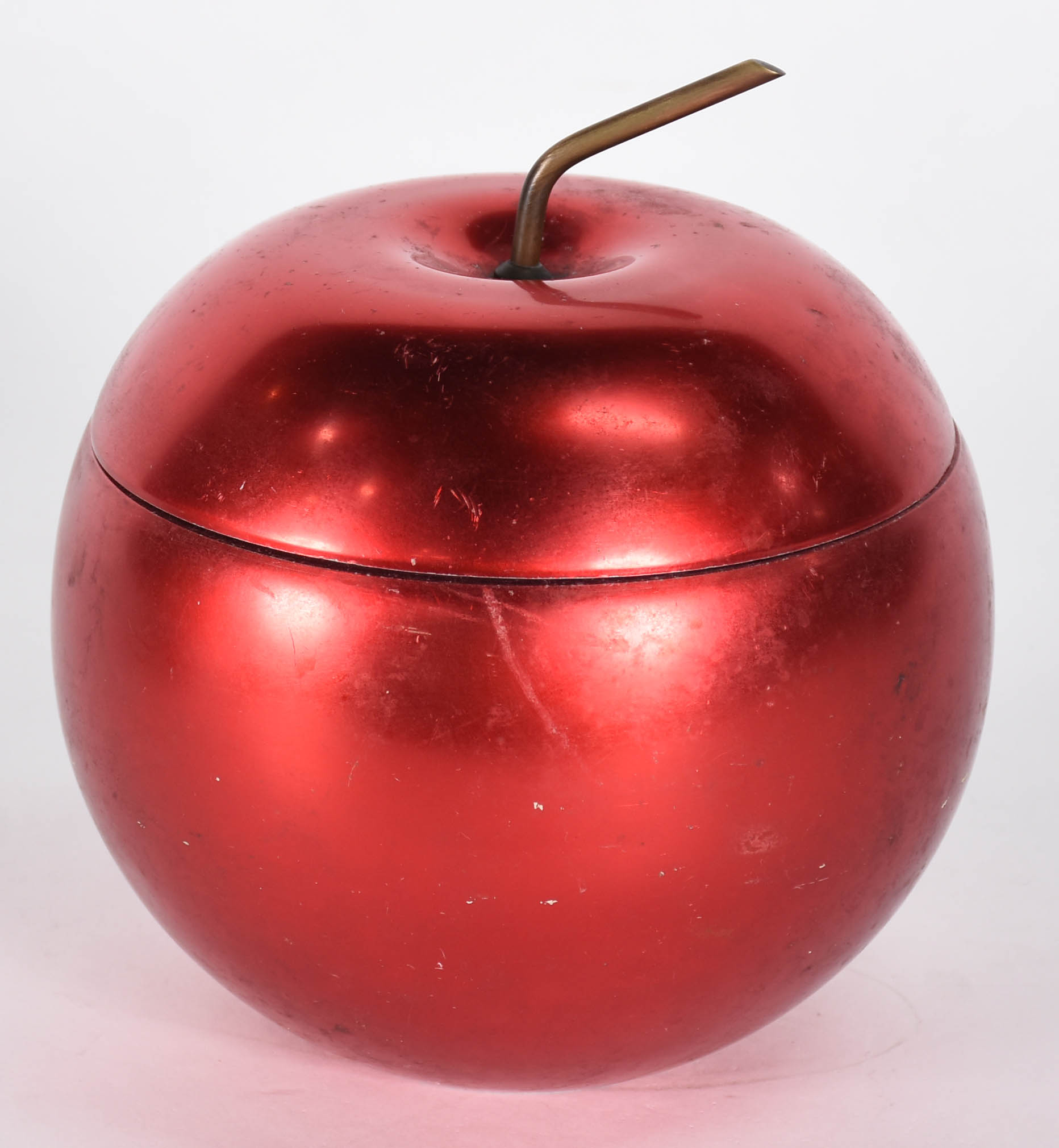 Balde de gelo de metal vermelho no feitio de maça, interior de vidro... - foto 1 de 5