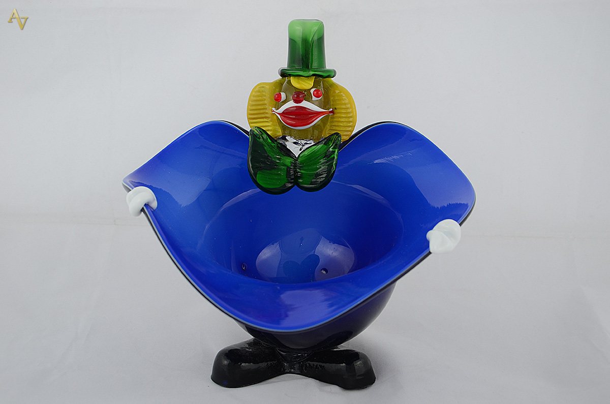 Baleiro de murano feitio palhaço azul. Altura 22 cm. - foto 1 de 2