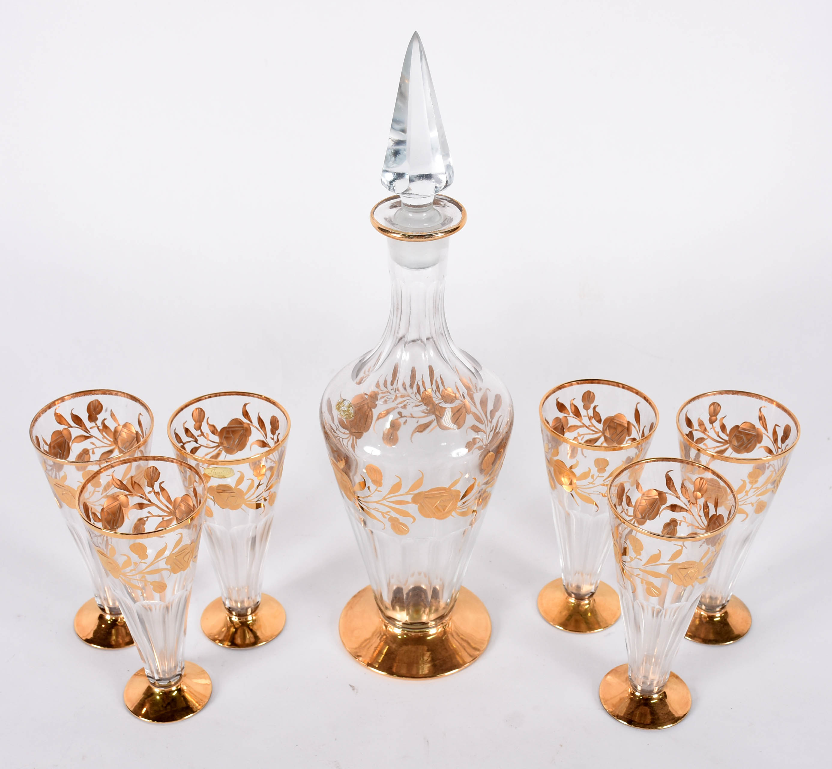 Conjunto de garrafa com 6 copos de cristal facetado com flores... - foto 2 de 4