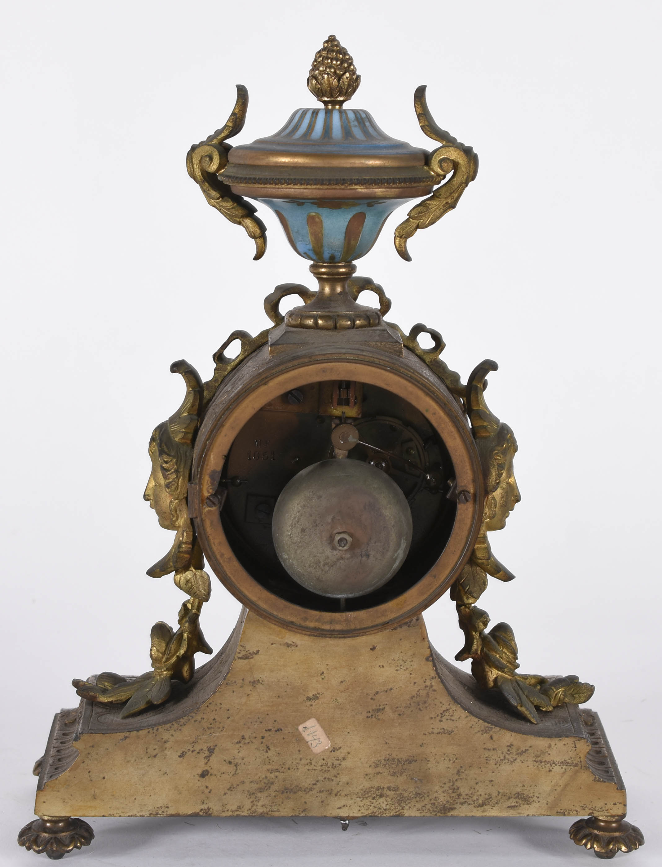 Relógio frances de mesa de bronze e porcelana azul turquesa, laterais... - foto 4 de 5