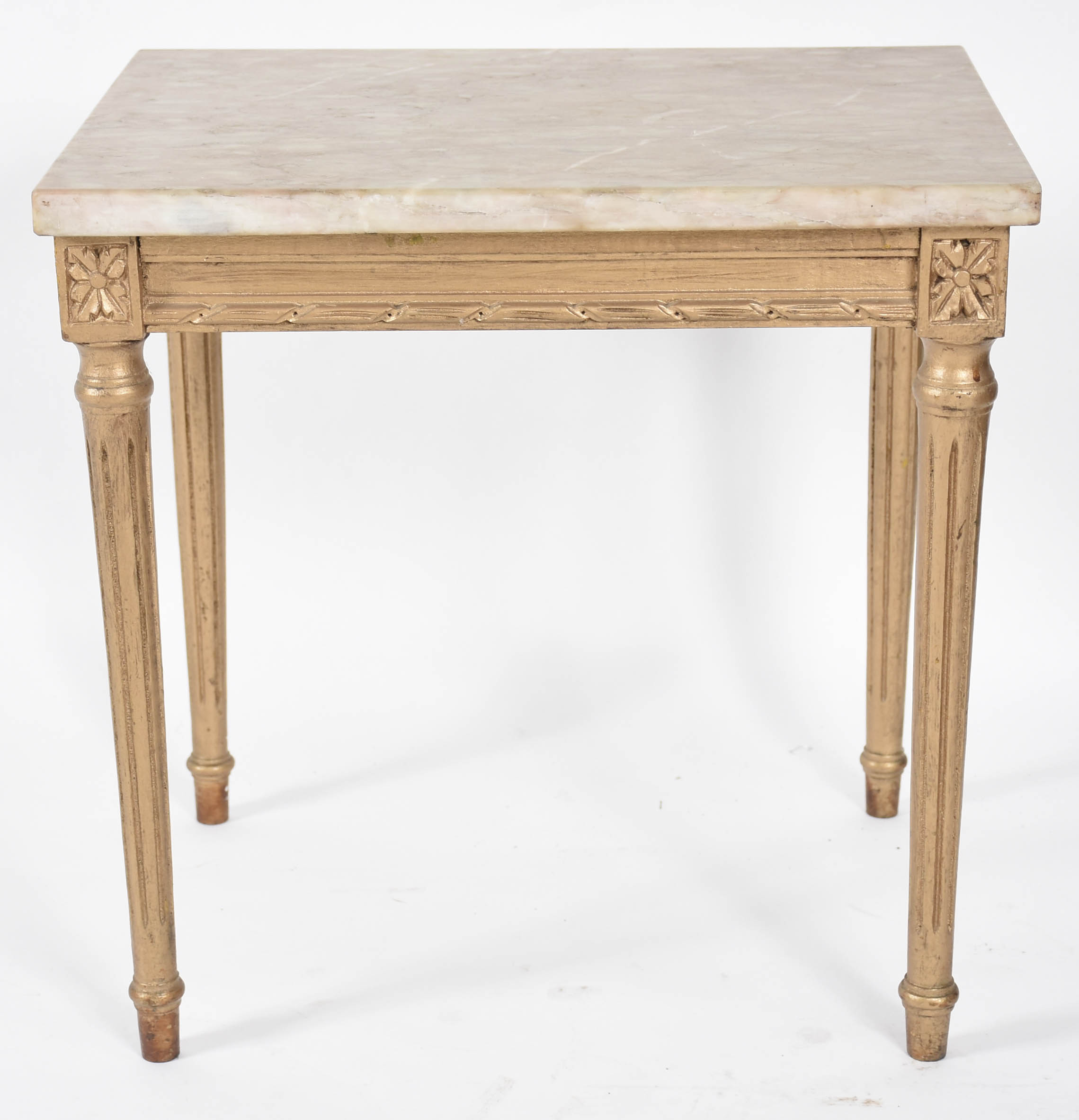 Mesa auxiliar de madeira dourada com tampo de mármore, pernas... - foto 2 de 4