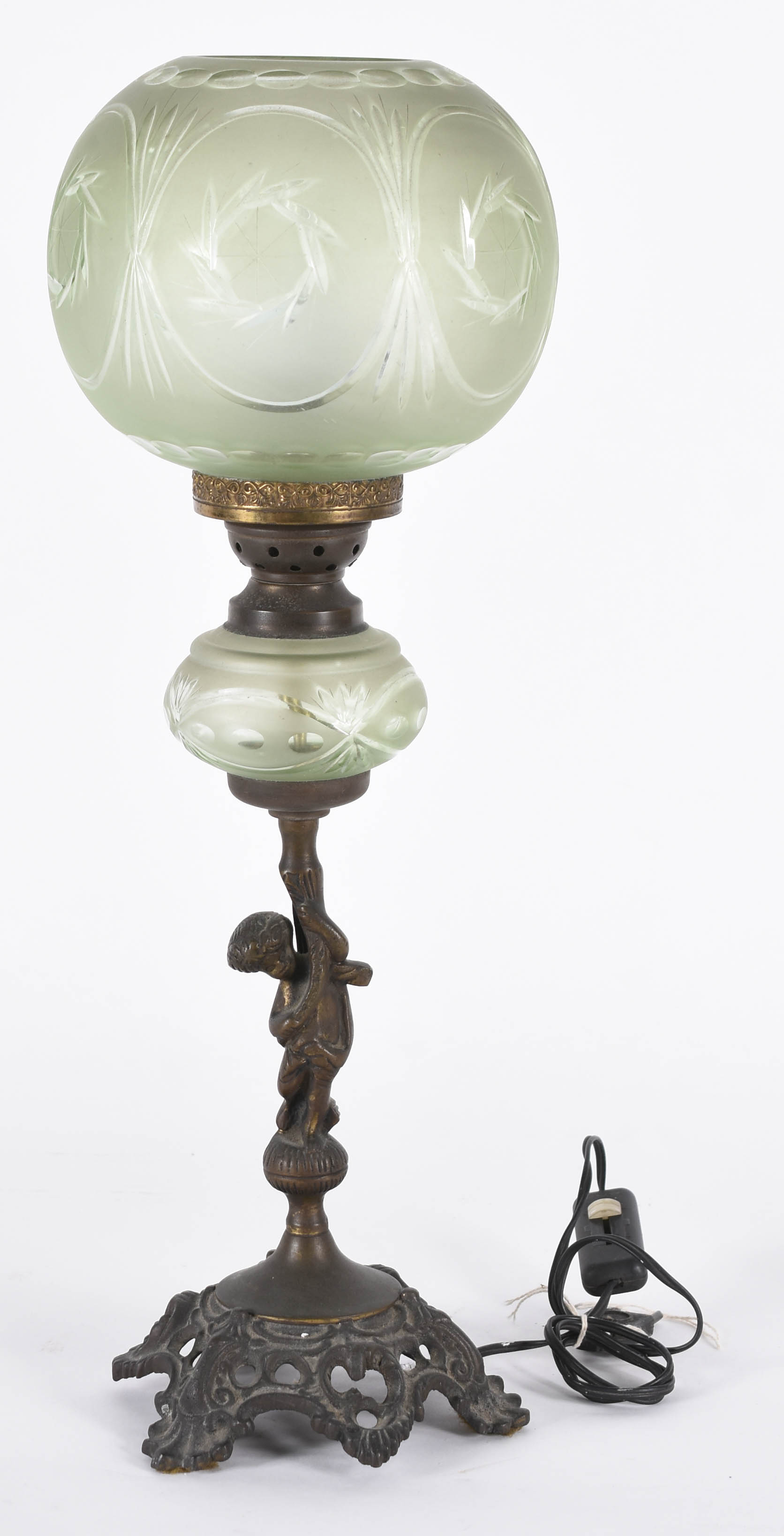 Luminária de metal com figura infantil, cúpula verde e detalhe de... - foto 1 de 4