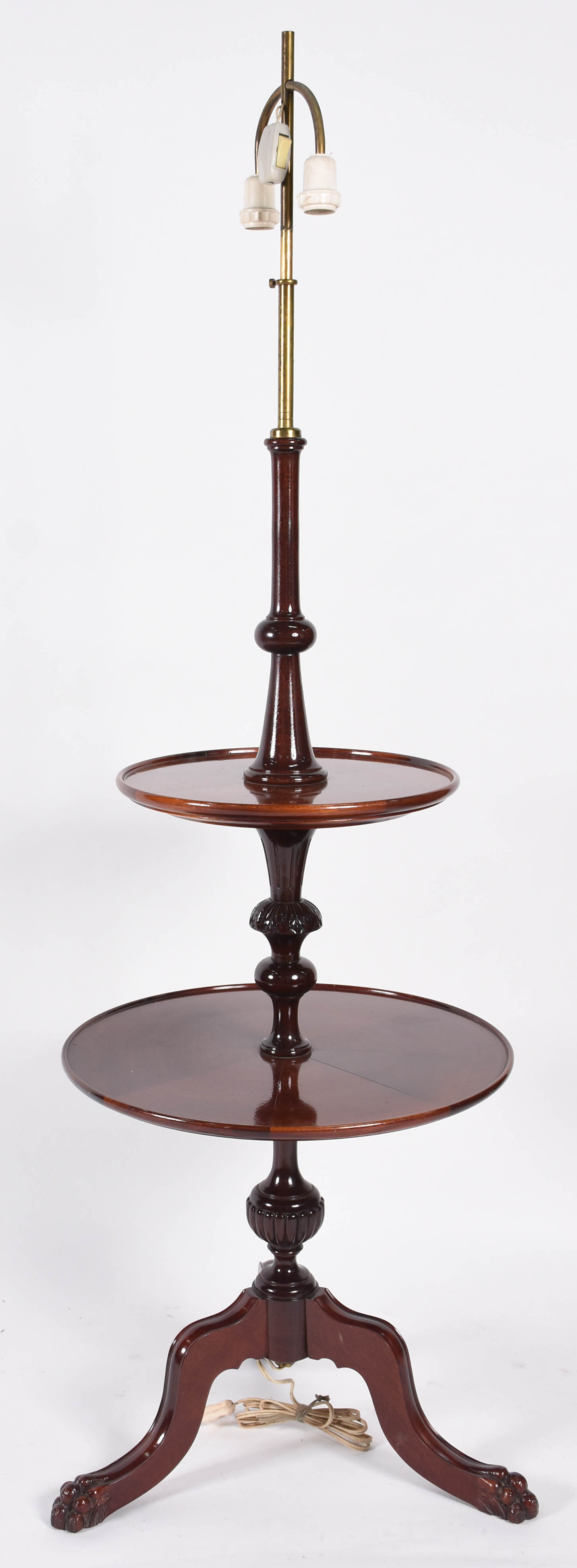 Mesa de madeira nobre com dois platôs, luminária acoplada, base em... - foto 2 de 3