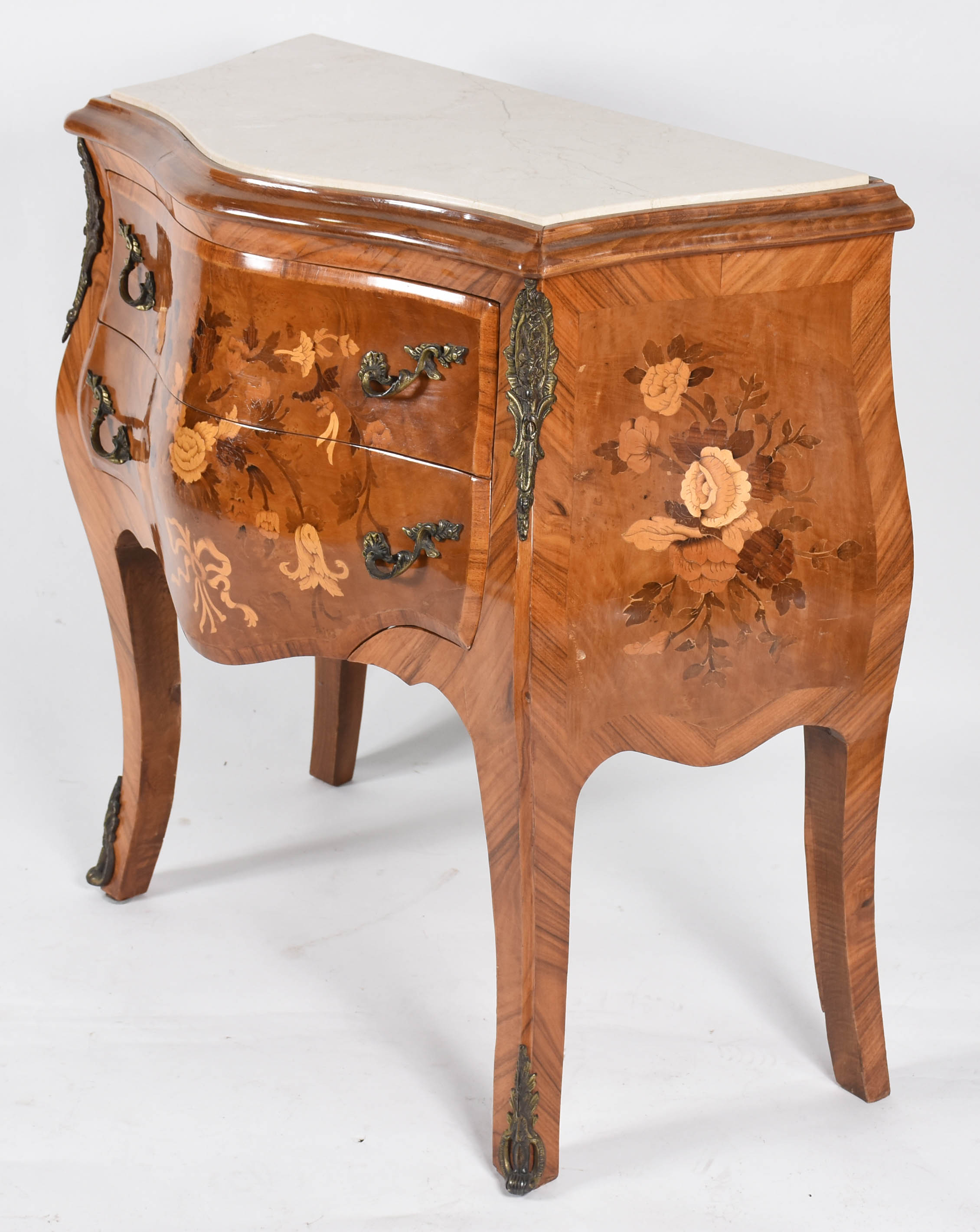 Comoda com 2 gavetas de madeira marchetada estilo francês, aplicações... - foto 1 de 5