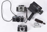 Lote com quatro antigas máquinas fotográficas e... - Lote com quatro antigas máquinas fotográficas e 1 filmadora.