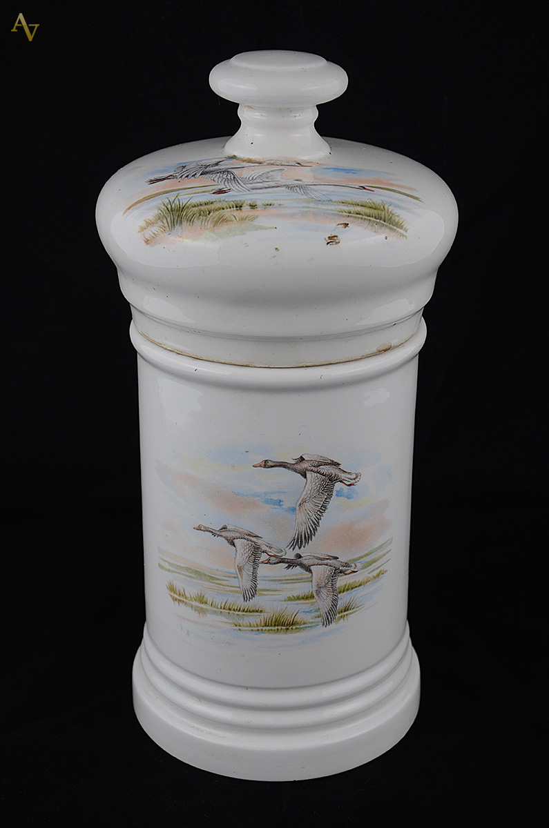 Pote de farmácia de porcelana decorada com aves em policromia... - foto 2 de 2