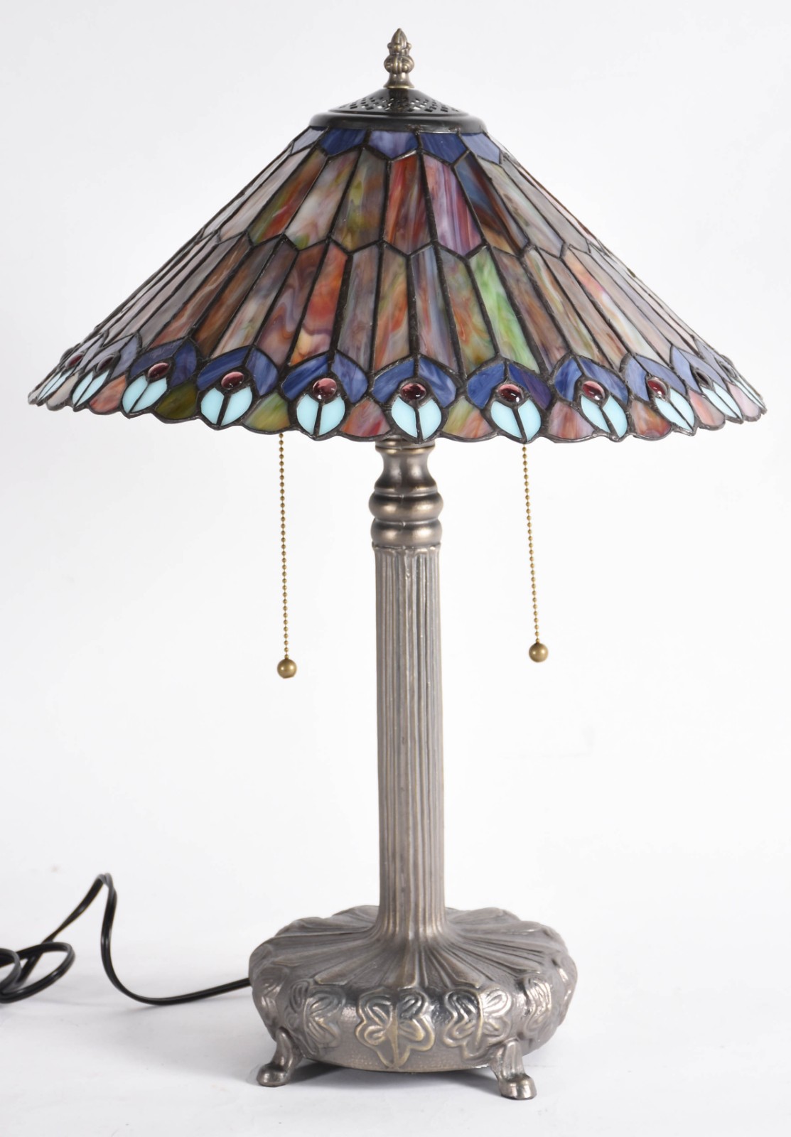 Luminária estilo Tiffany de metal com placas de pasta de vidro... - foto 1 de 3