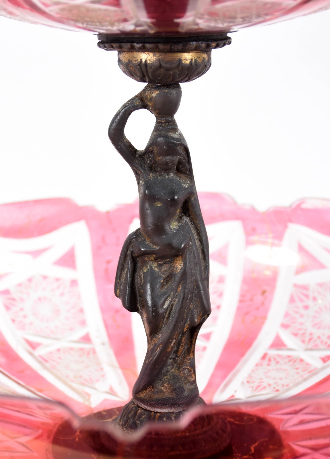Fruteira de metal com figura feminina e 2 pratos de cristal double... - foto 2 de 4