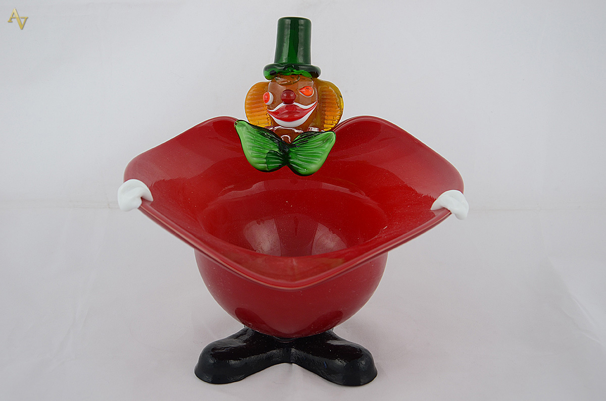 Baleiro de murano feitio palhaço vermelho. Altura 21,5 cm. - foto 1 de 2