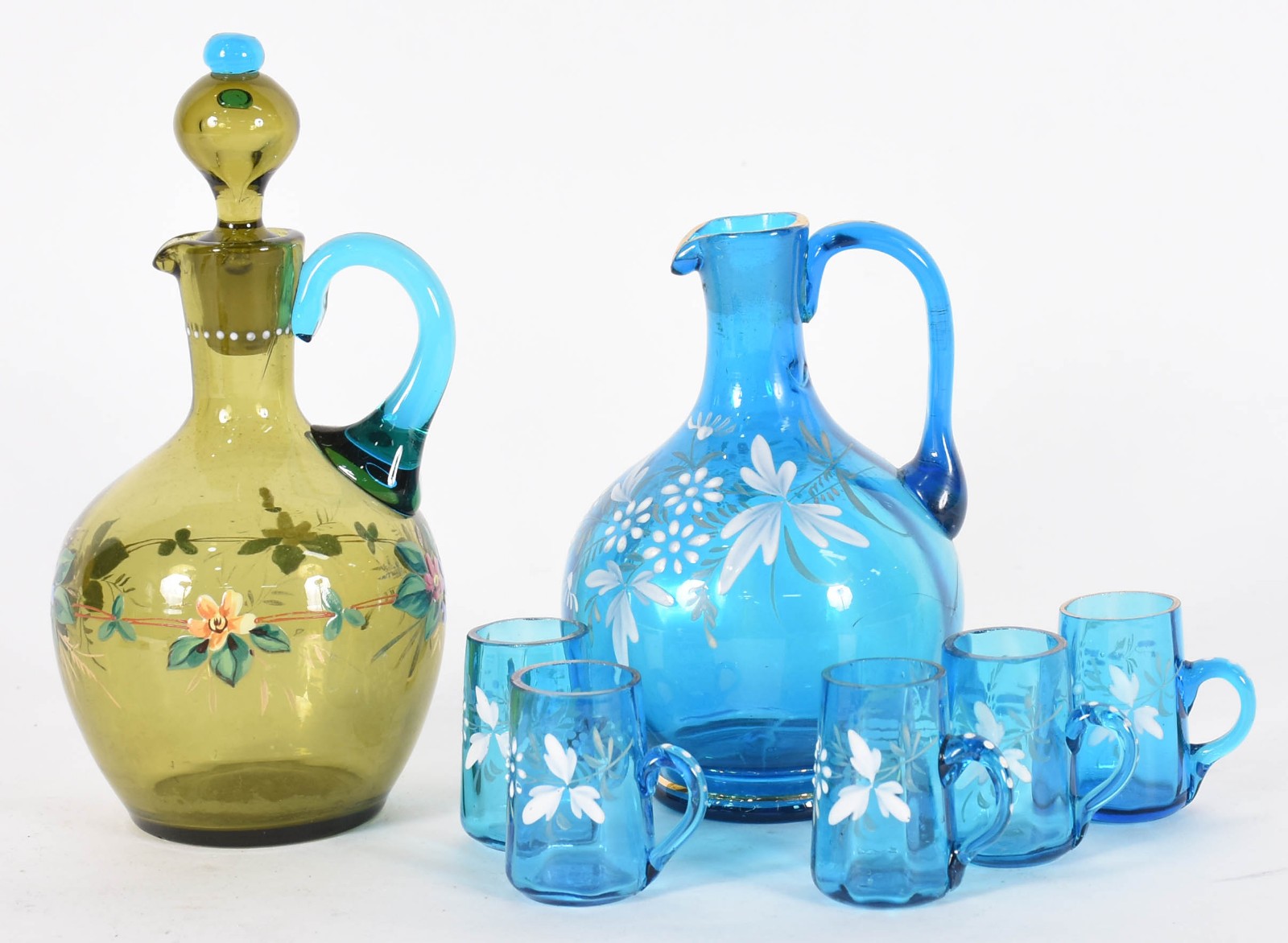 Conjunto de licoreira azul com 5 canecas e uma outra licoreira avulsa... - foto 1 de 5