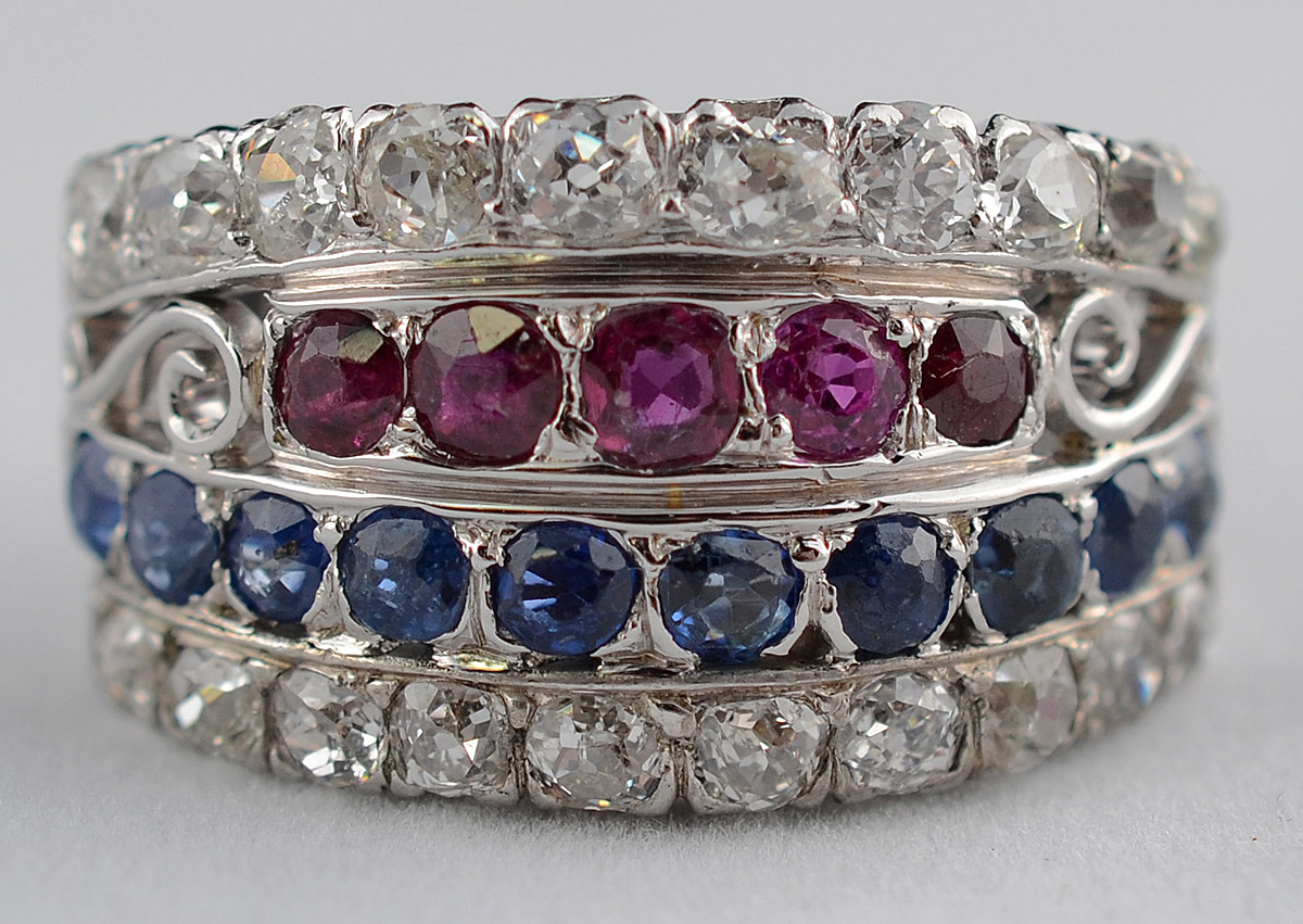 Anel de ouro 18 k com 2,60 ct de brilhantes, 1,30 ct de safiras, 0,65... - foto 2 de 2