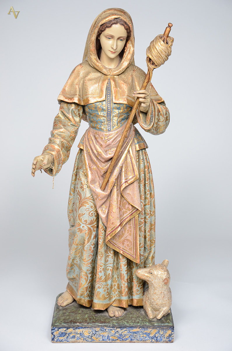 DIVINA PASTORA - Antiga imagem de madeira policromada e dourada com... - foto 1 de 4