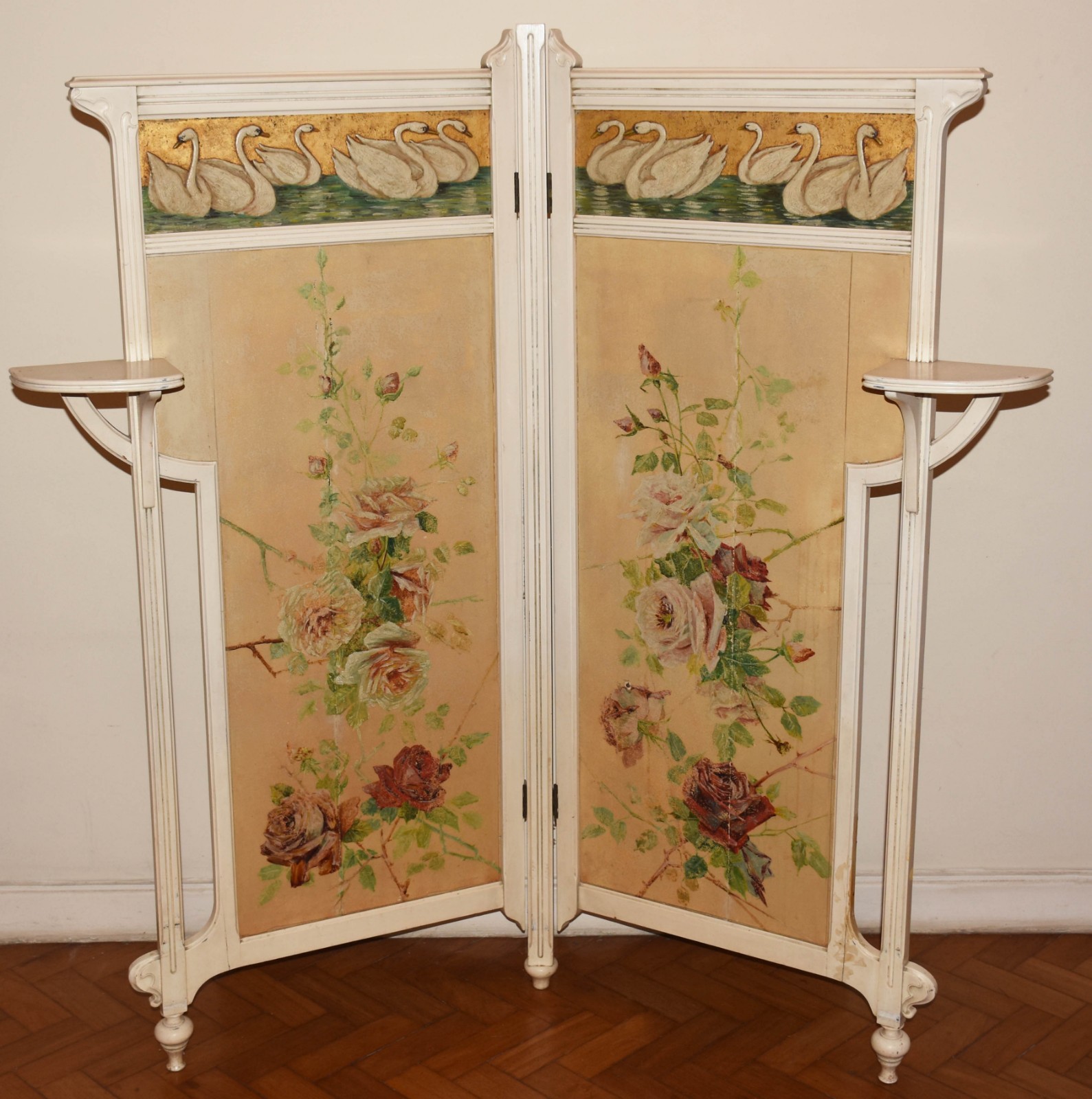 Biombo de canto ART NOUVEAU, duas folhas, madeira nobre pintada com... - foto 1 de 5