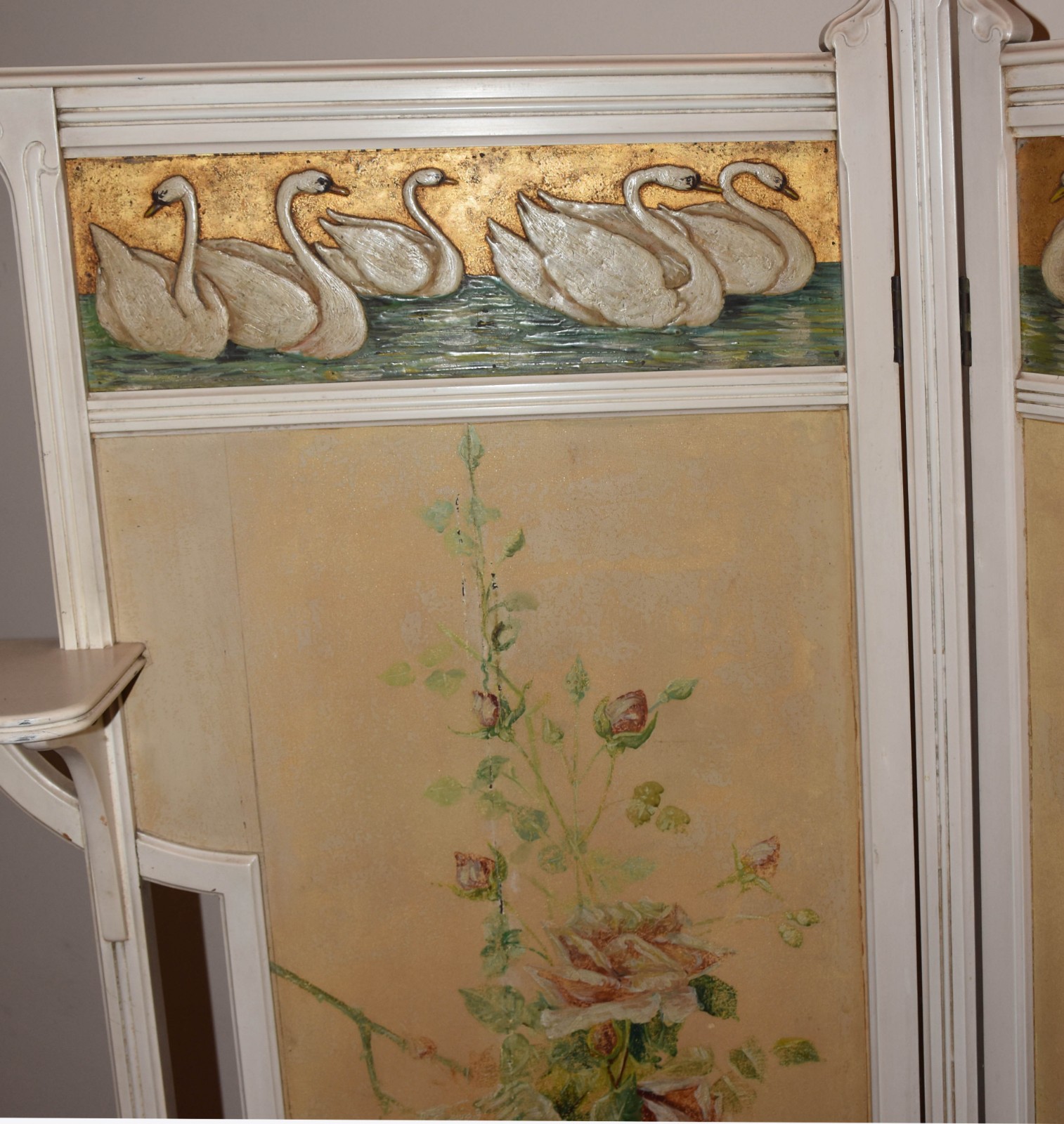 Biombo de canto ART NOUVEAU, duas folhas, madeira nobre pintada com... - foto 3 de 5