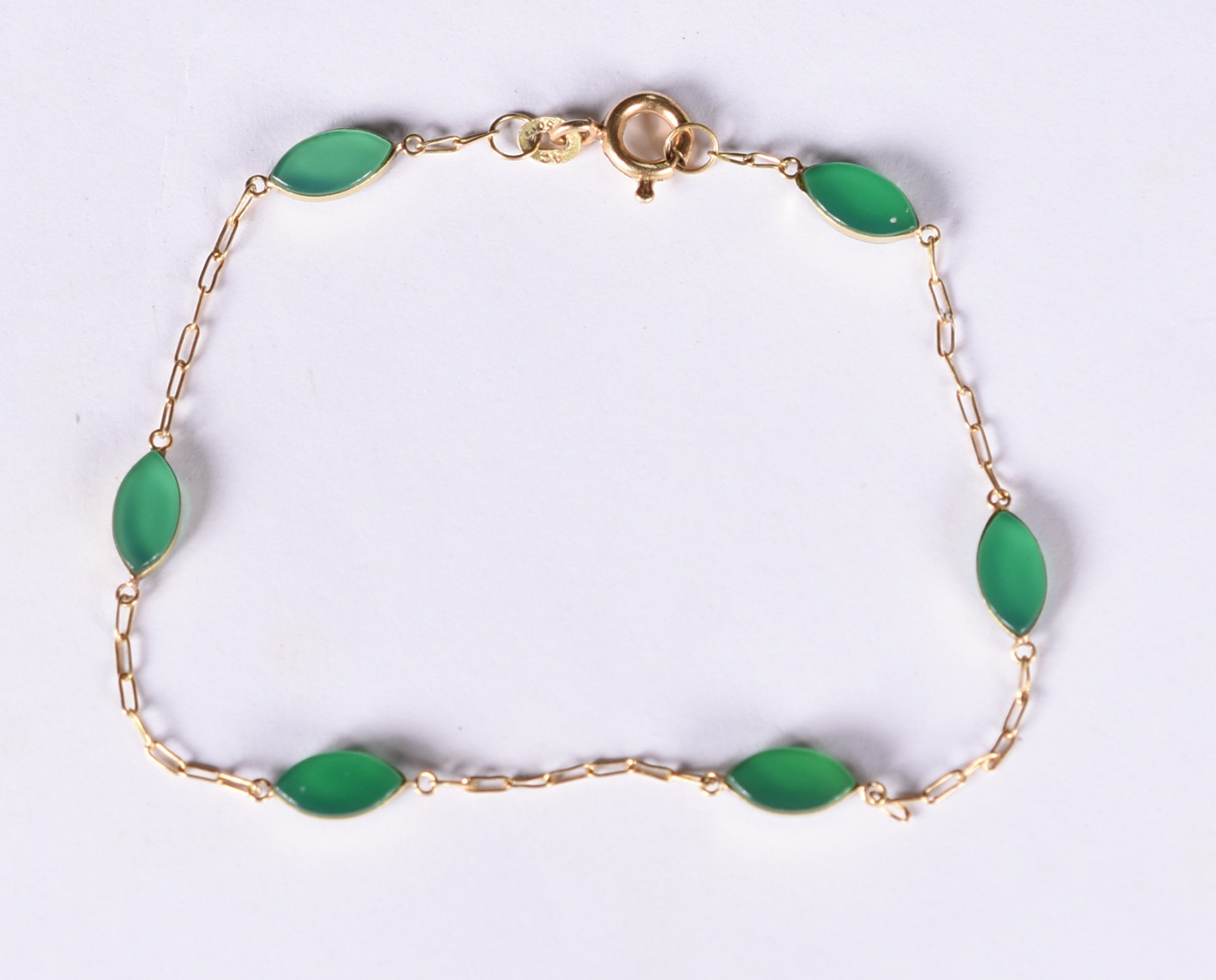 Pulseira de ouro amarelo "750" com pedras verdes (Por motivos de... - foto 1 de 2
