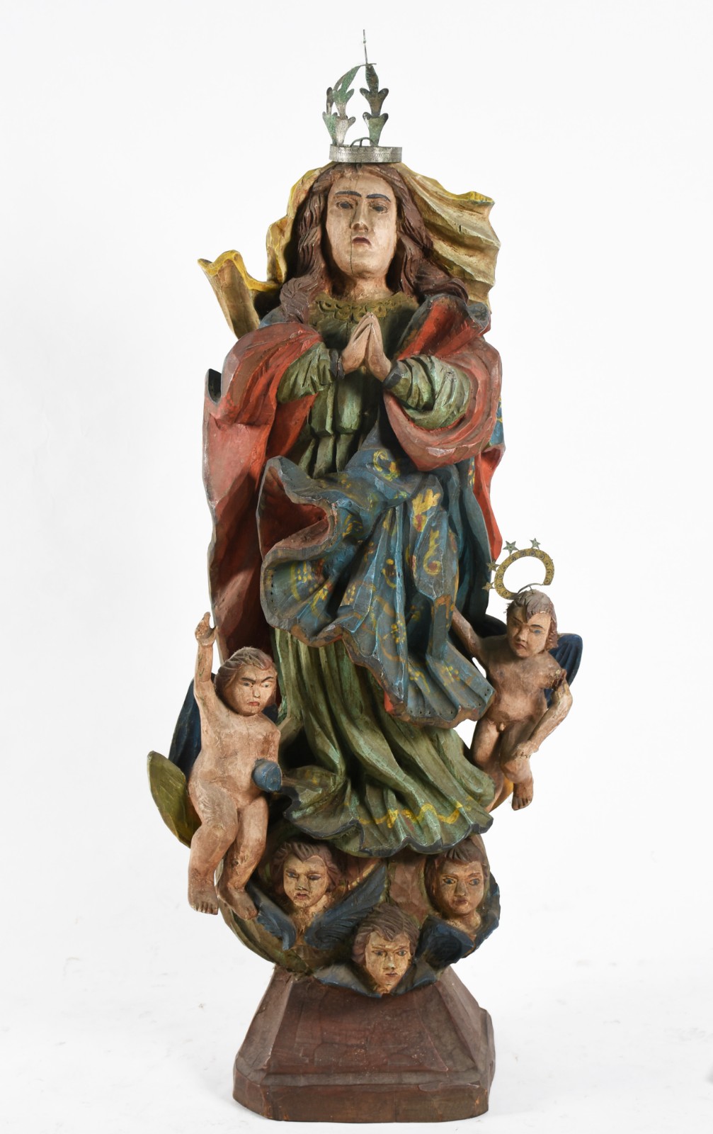 Nossa Senhora com dois meninos - Imagem de madeira entalhada e... - foto 1 de 6