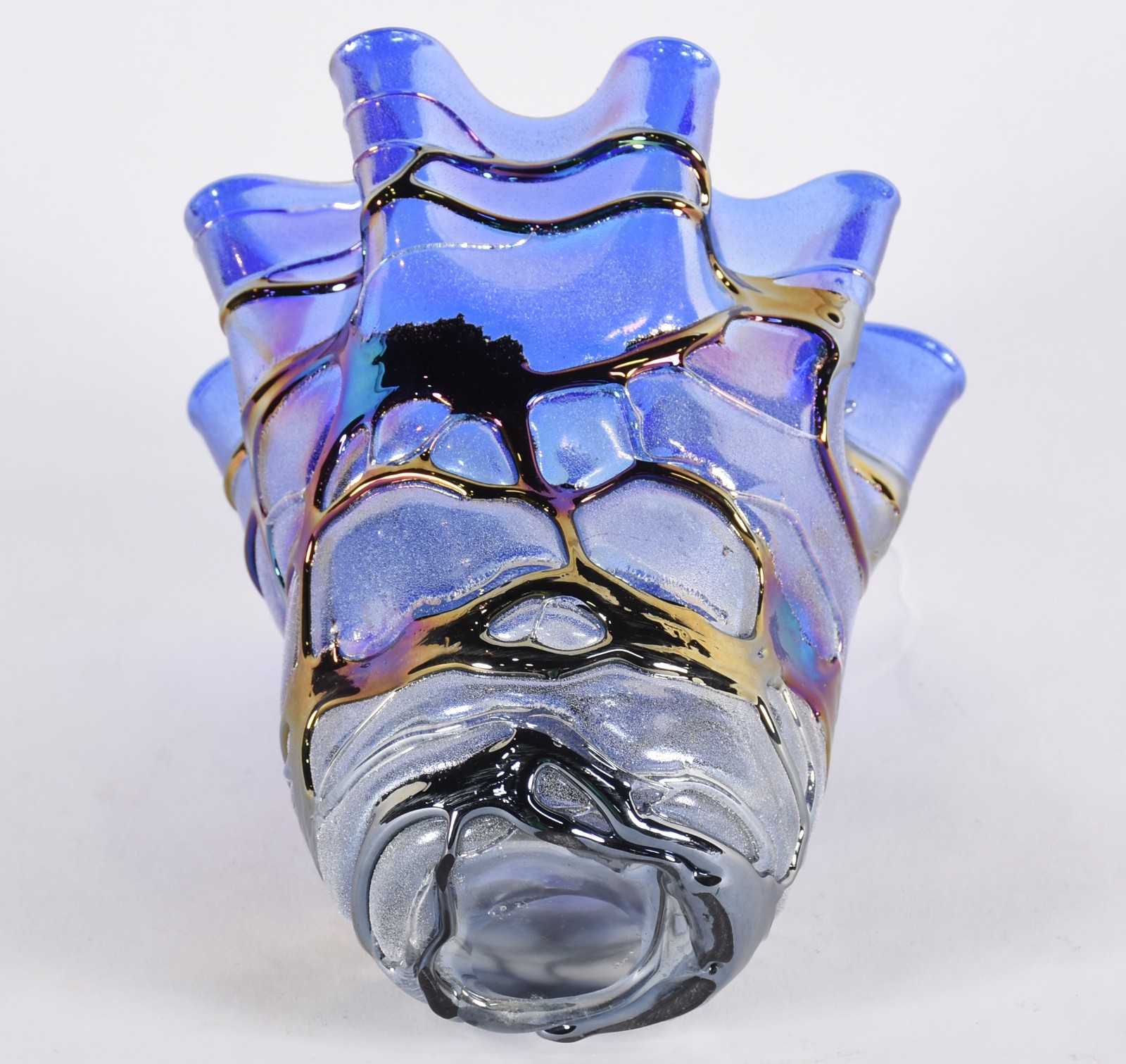 Jarro de vidro decorativo com degrade na cor azul e prata, borda... - foto 3 de 3