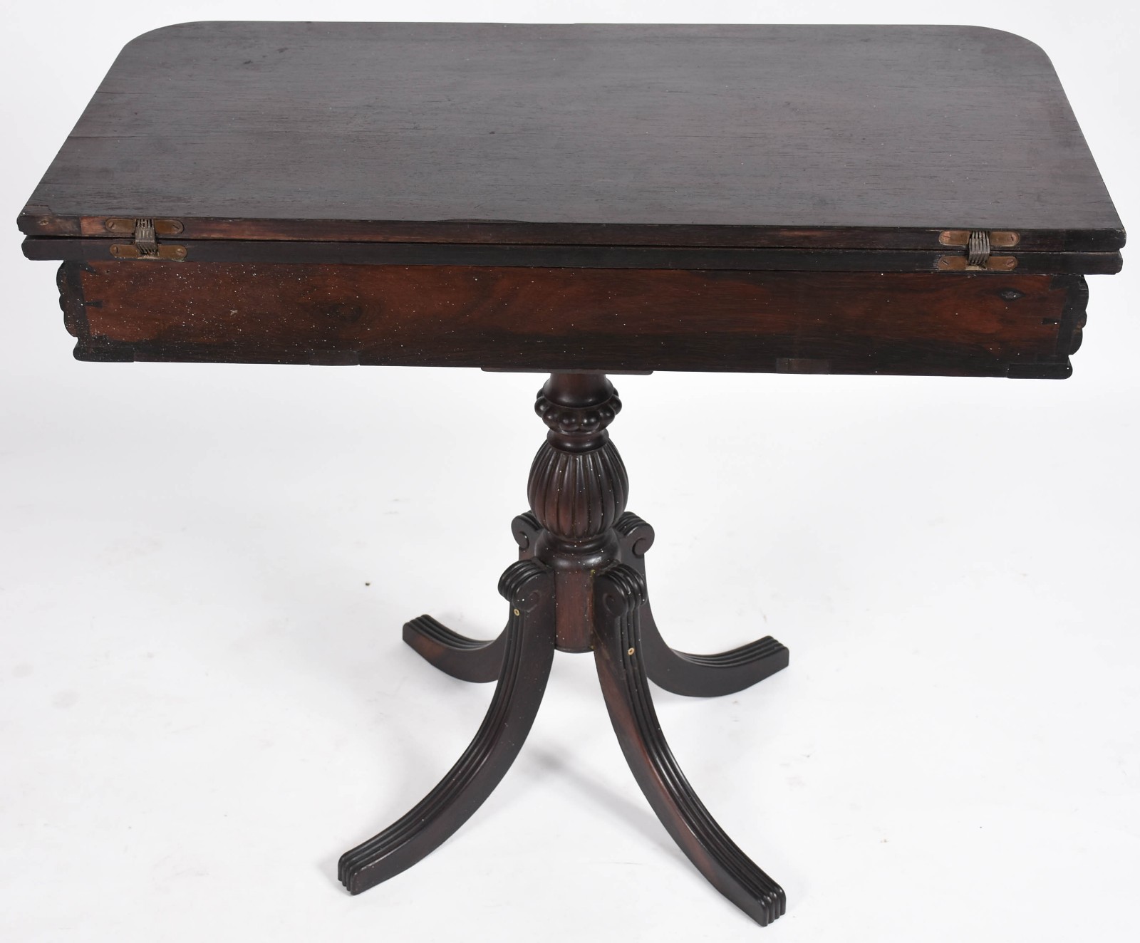 Mesa/console de madeira nobre com tampo dobrável, base feitio... - foto 3 de 7