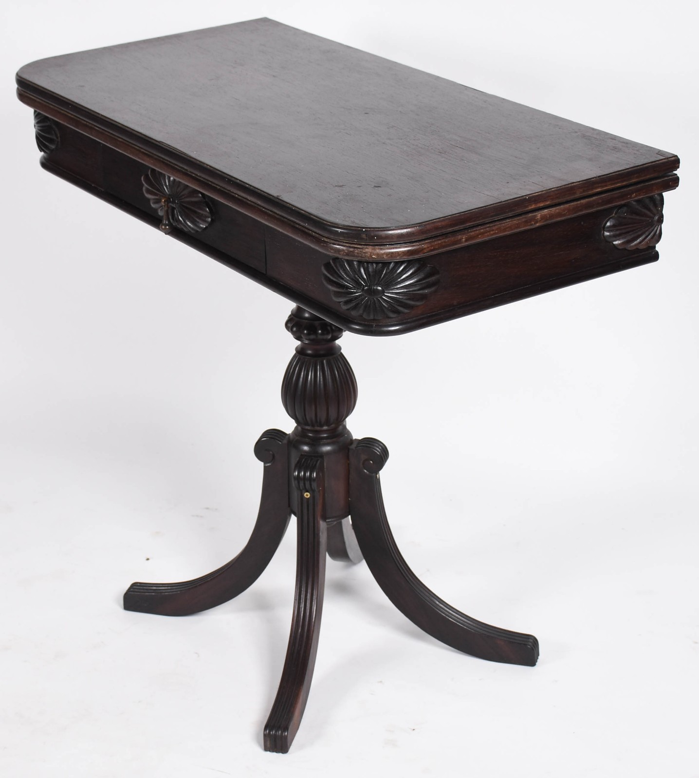 Mesa/console de madeira nobre com tampo dobrável, base feitio... - foto 1 de 7
