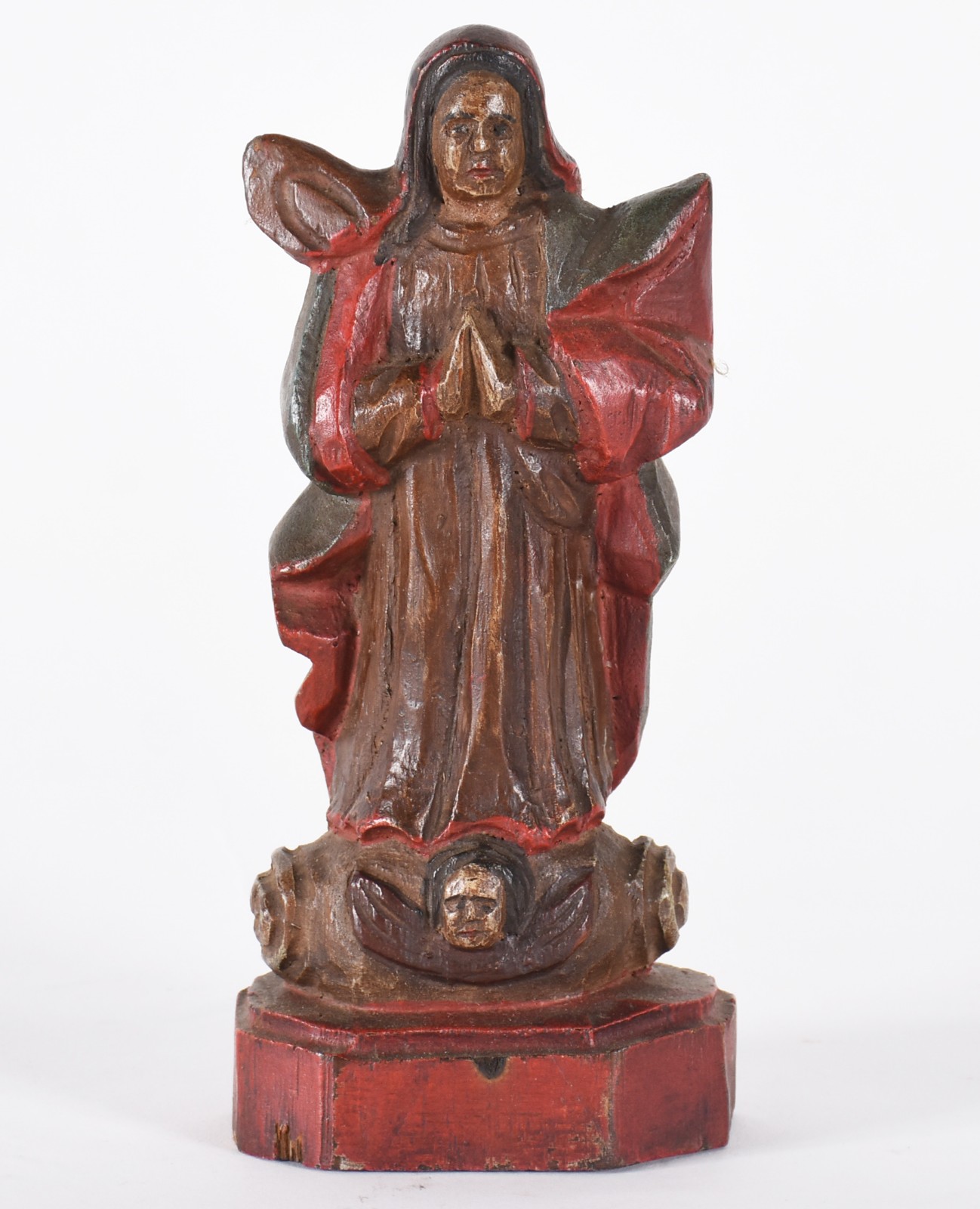 Pequena e antiga imagem de Nossa Senhora de madeira entalhada e... - foto 2 de 6