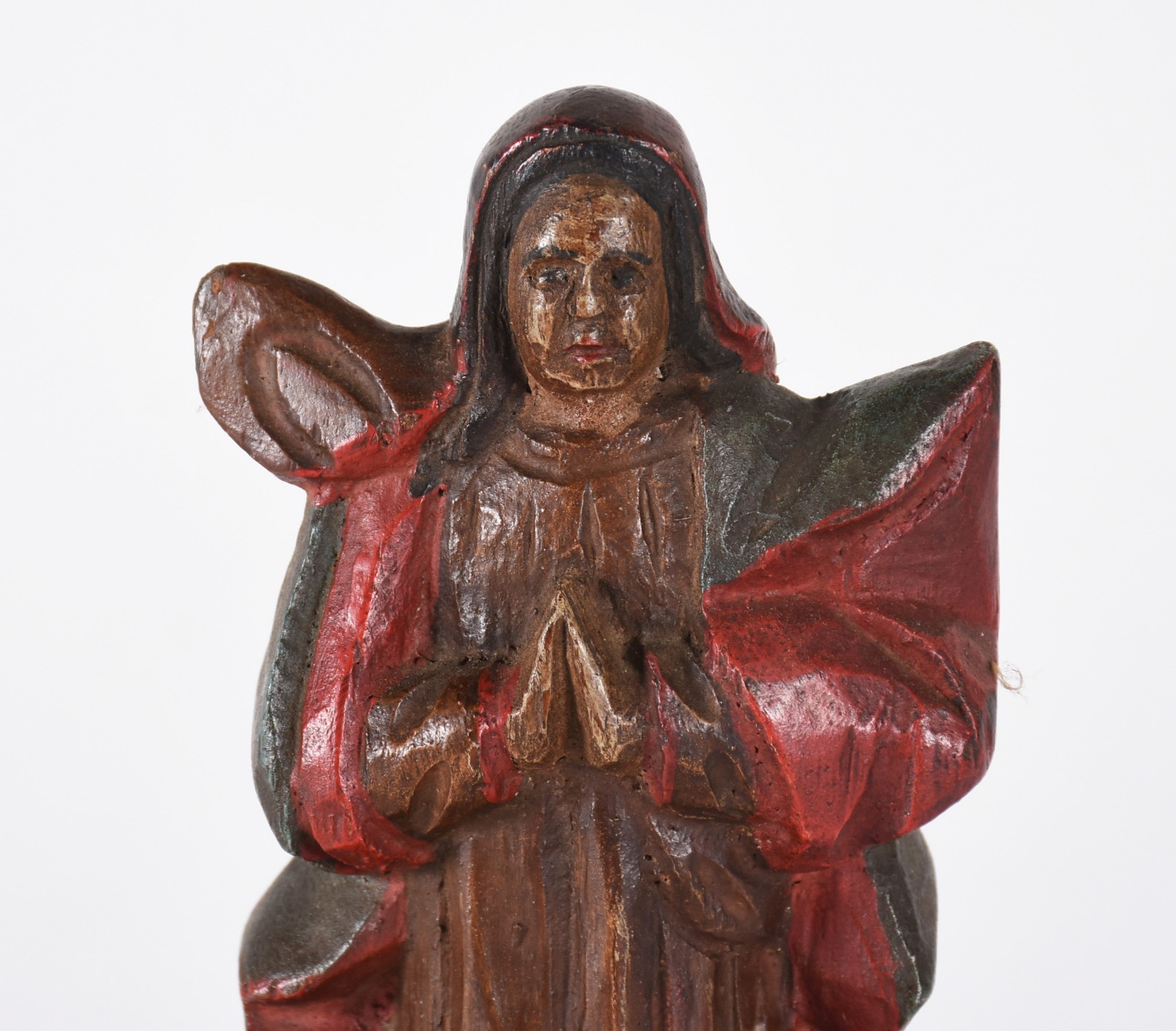Pequena e antiga imagem de Nossa Senhora de madeira entalhada e... - foto 3 de 6