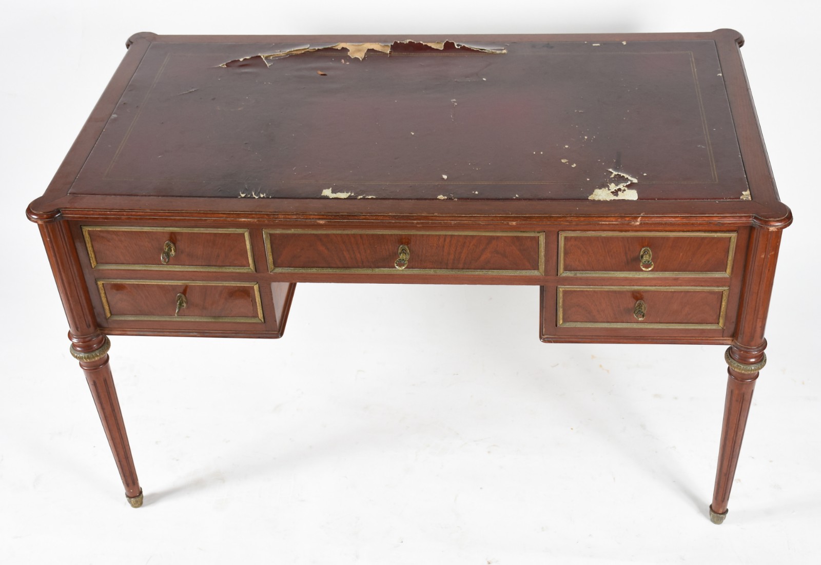 Mesa de escritório de madeira nobre, estilo ingles, cinco gavetas e... - foto 2 de 9
