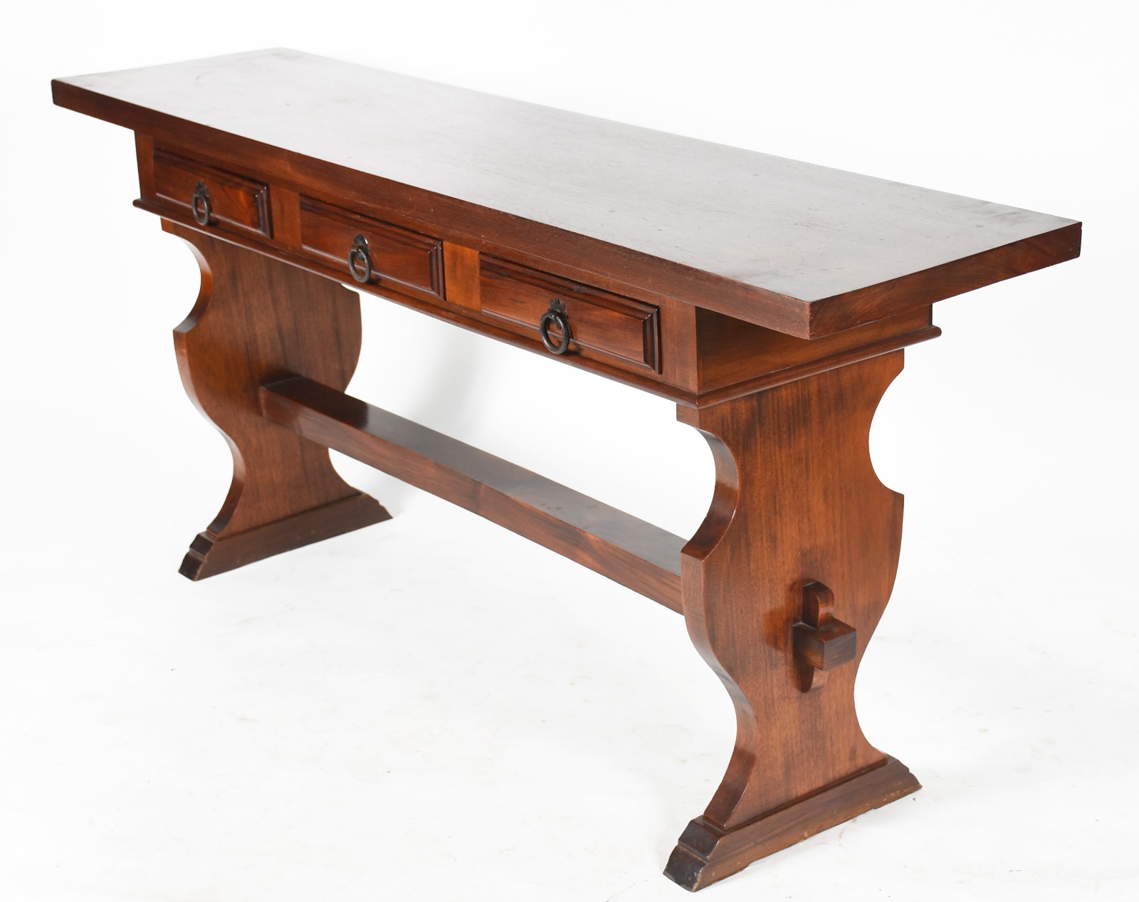 Console de madeira nobre com 3 gavetas, estilo colonial brasileiro. - foto 1 de 5