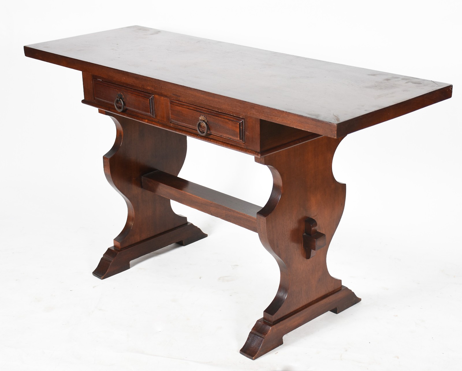 Console de madeira nobre com 2 gavetas, estilo colonial brasileiro. - foto 1 de 4