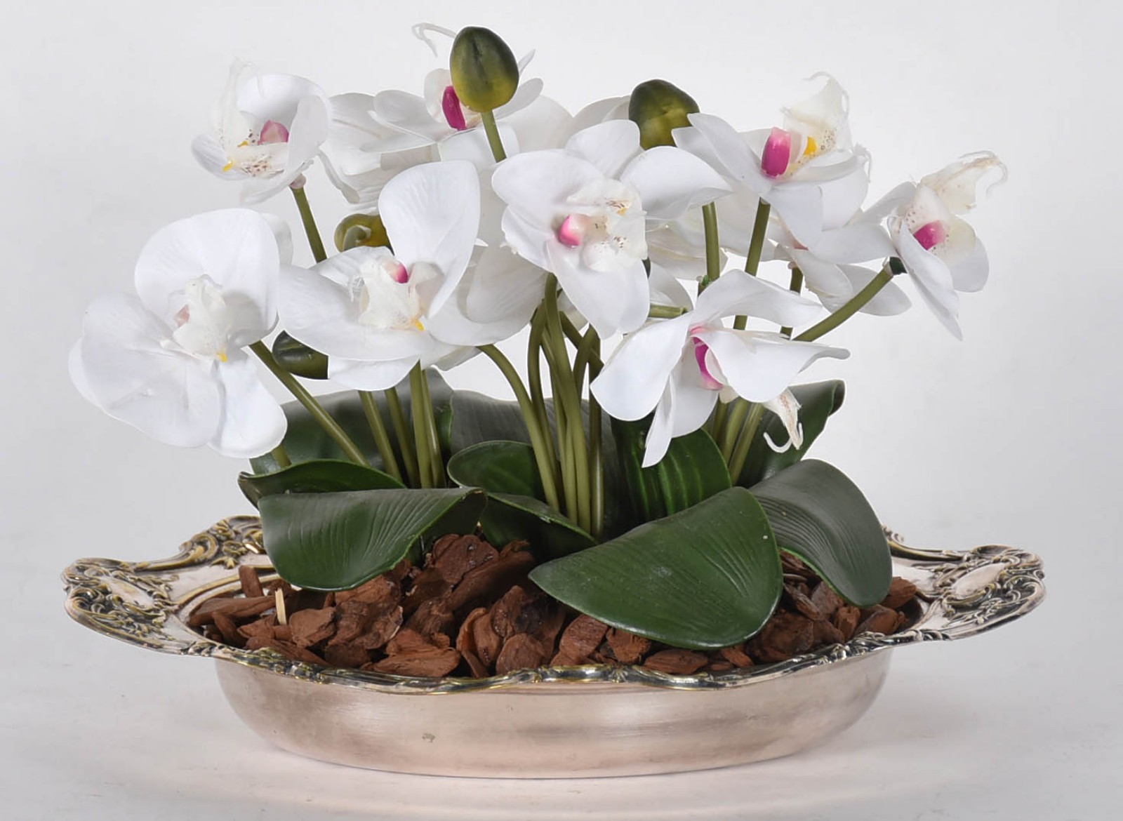 Cachepot com banho de prata com orquídeas permanentes. - foto 1 de 4