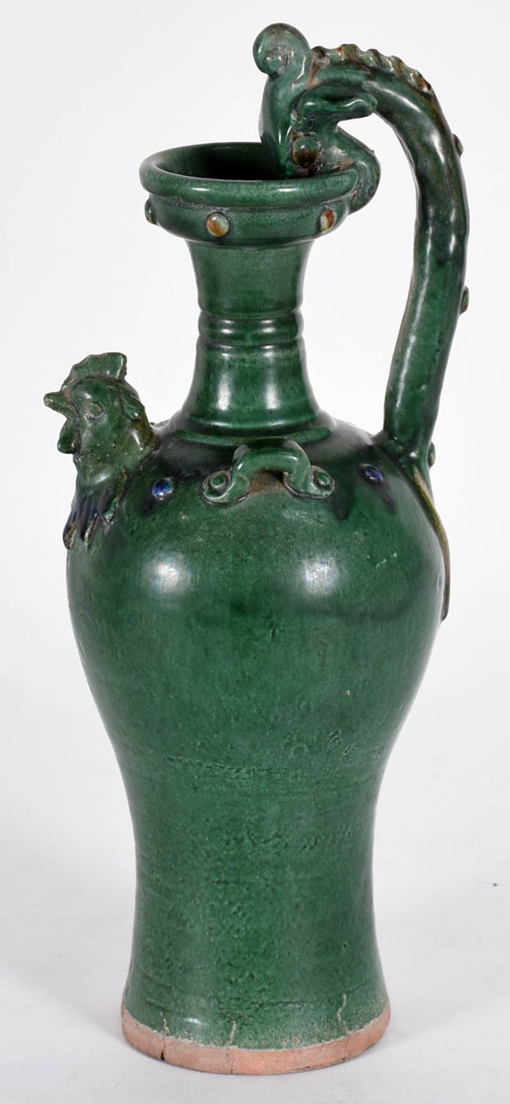 Ânfora de cerâmica oriental na cor verde com uma alça e figuras de... - foto 1 de 4